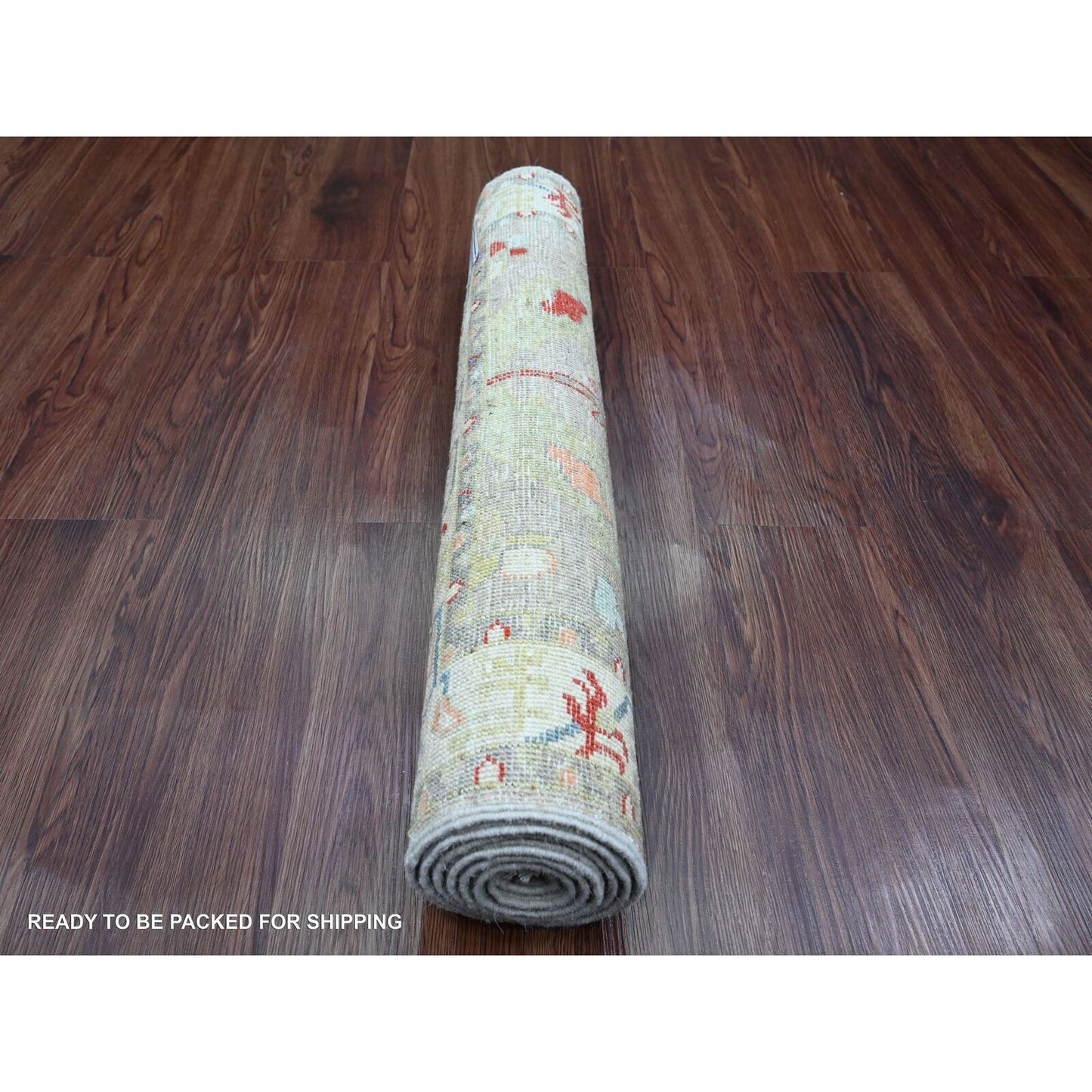 2'7"X6' Oyster Gray Heris With Dragon Design Wool Hand Knotted Runner Rug