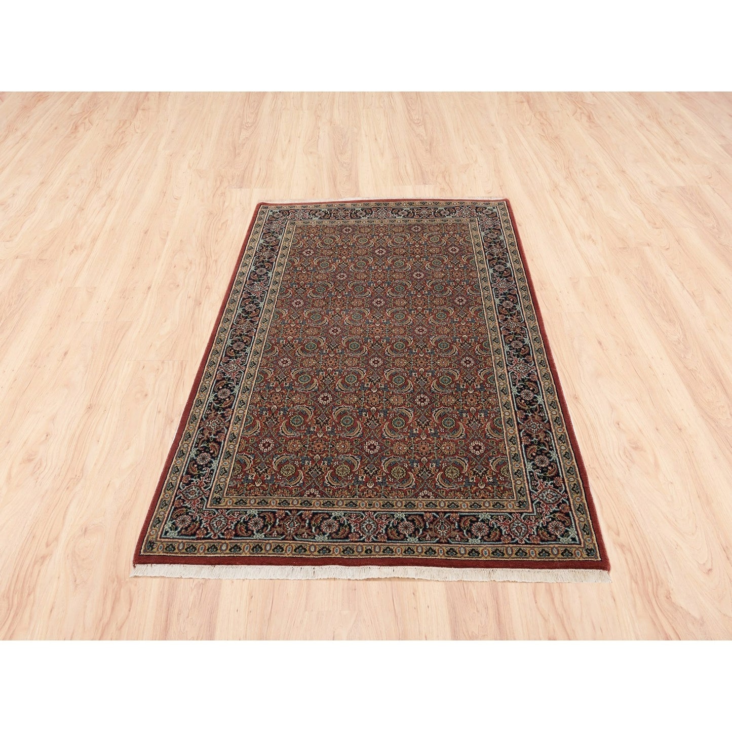 4'X6'3" Wool And Silk Herati Design Hand Knotted 250 Kpsi Red Rug