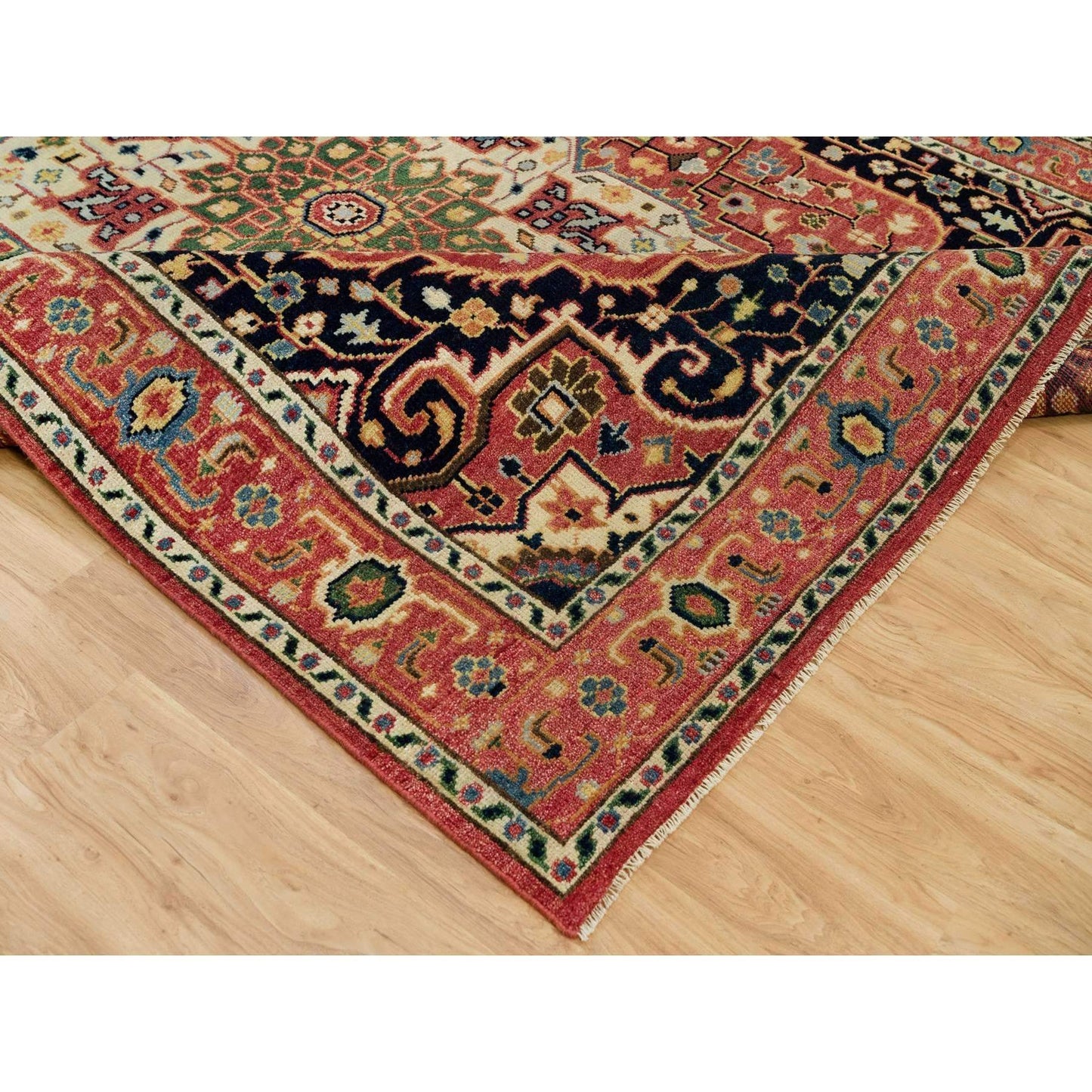 9'X12' Indian Red Hand Knotted Heris Serapi Pure Wool Oriental Rug