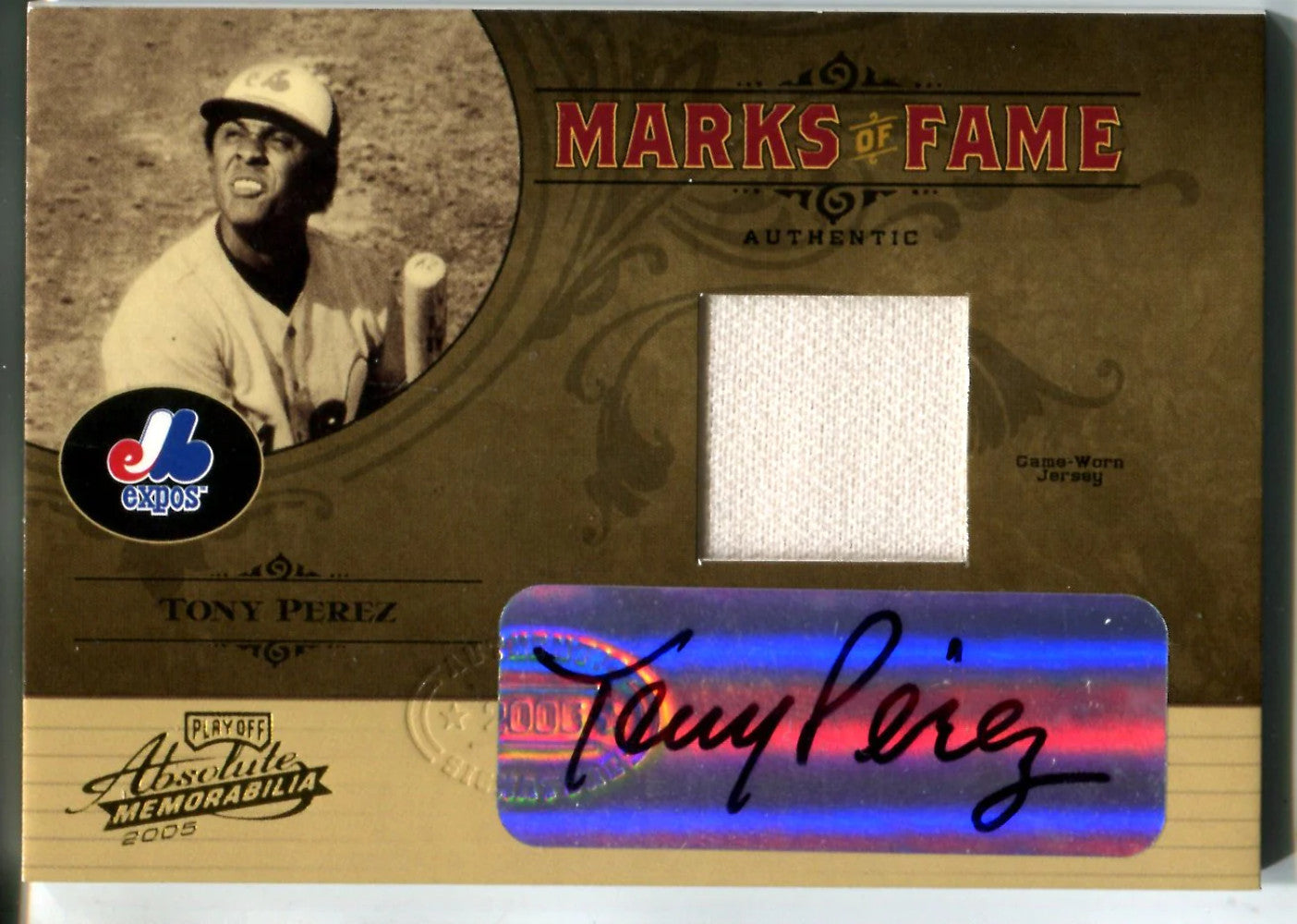 Tony Perez 2005 Donruss Game-Worn Jersey/Autographed Card #8/50