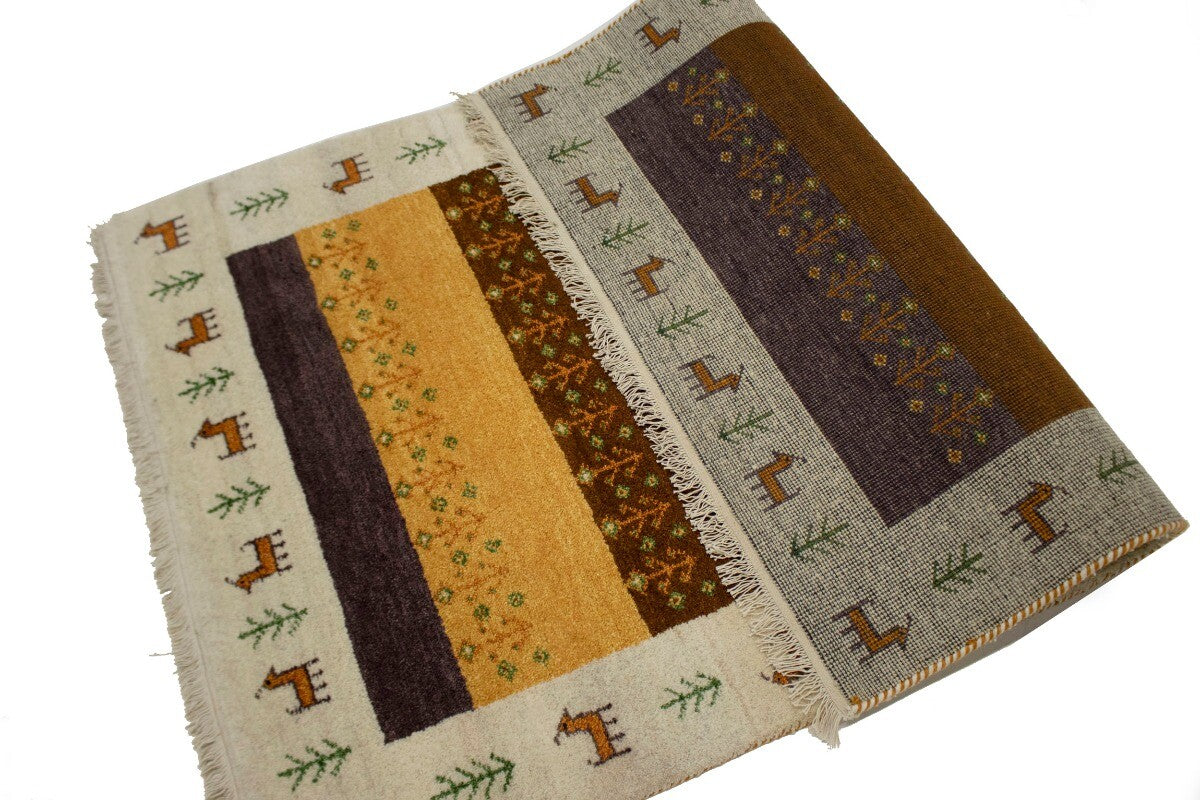 Handmade Indo-Gabbeh Tribal Design Wool Oriental