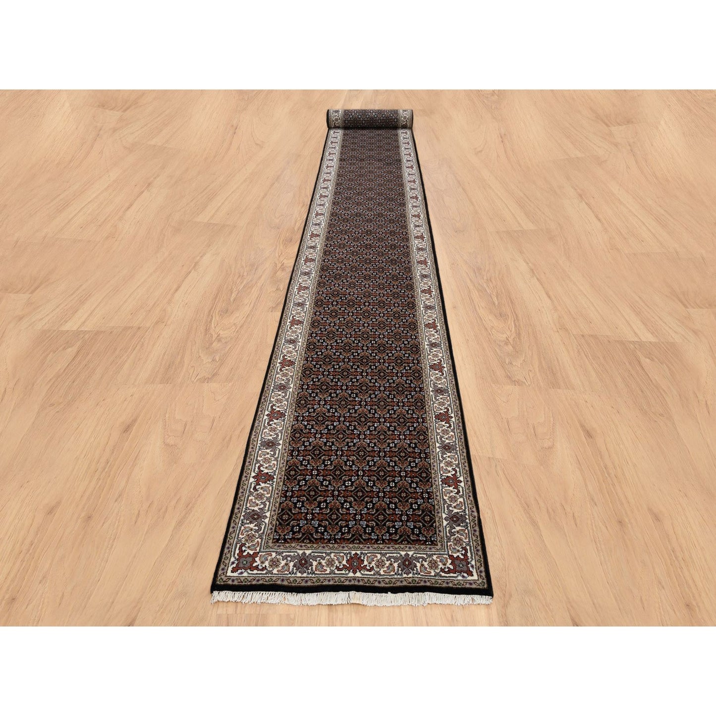 2'5"X20' Black Hand Knotted 175 Kpsi Wool And Silk Herrita Xl Runner Rug