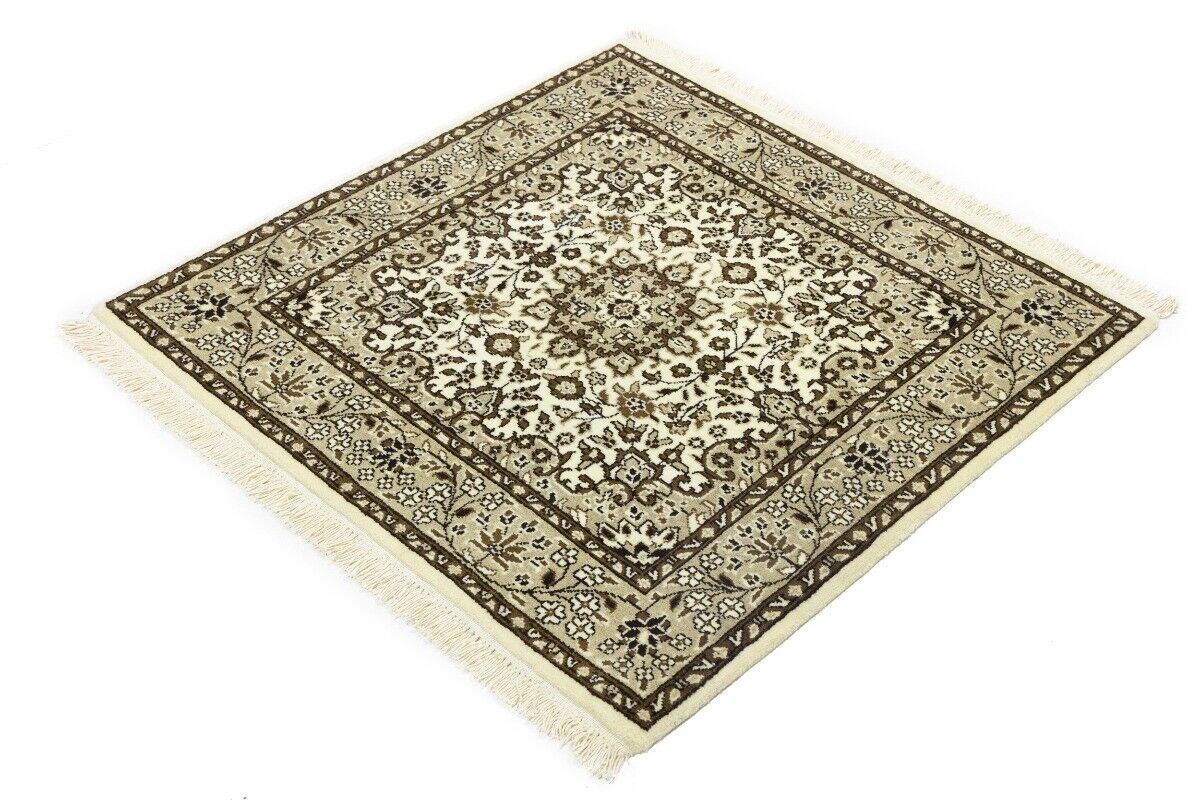 Handmade Kirman Square Rug Cream Floral Medallion