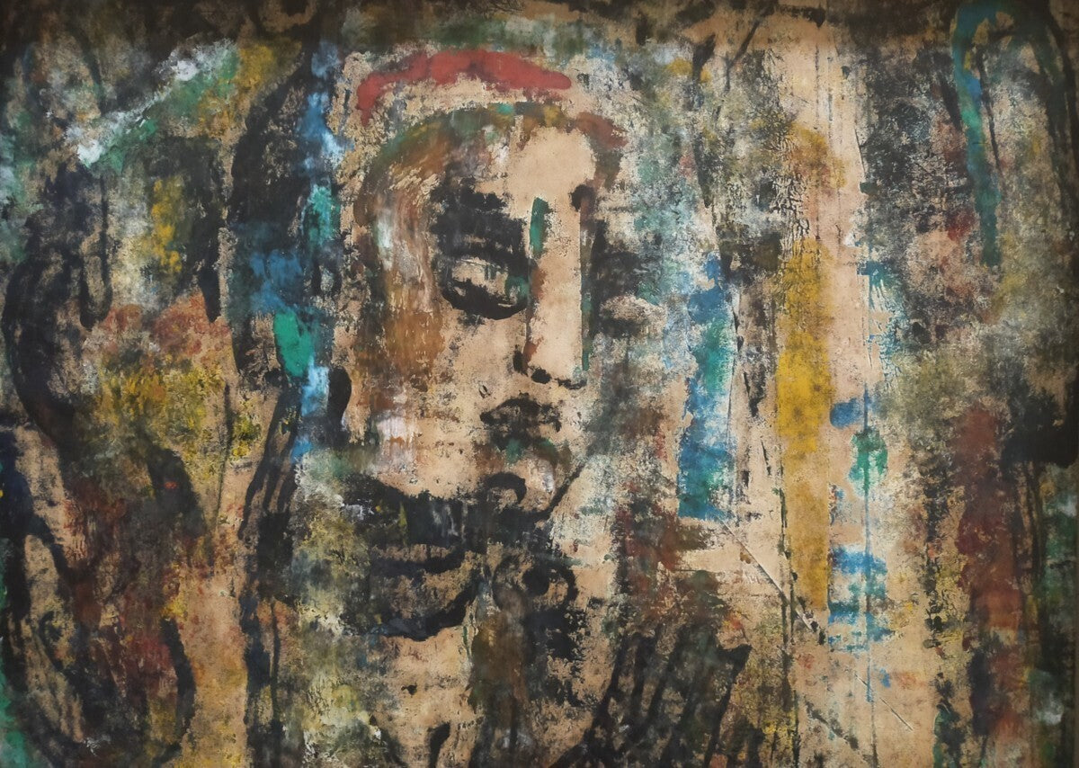 Kong Baiji (China) - Stone Buddha Unique Oil Stick On Paper Original Painting
