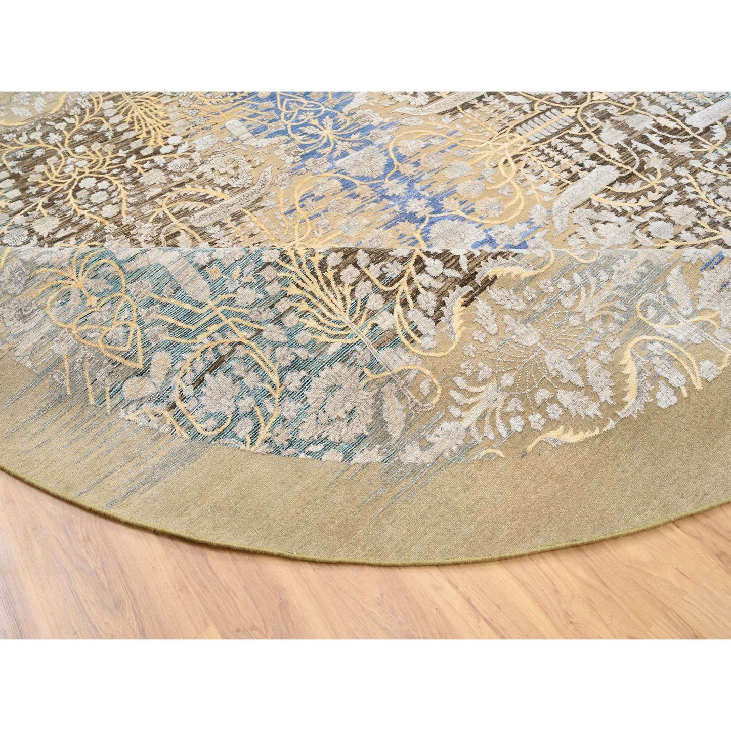 11'10"X11'10" Gold Brown Hand Knotted Saroogh Silk With Wool Round Rug