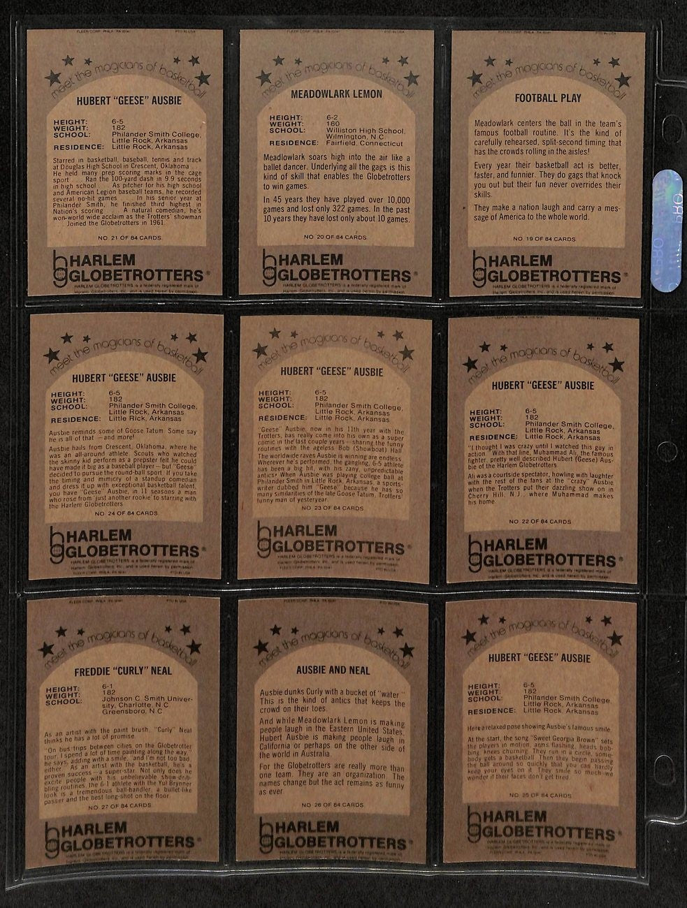 1971 Fleer Harlem Globetrotters Basketball Complete Set (84) 197411
