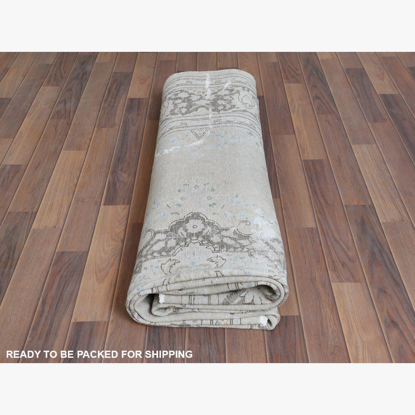 6'9"X10'10" Hand Knotted Gray Wool Worn Clean Farsian Karman Rug