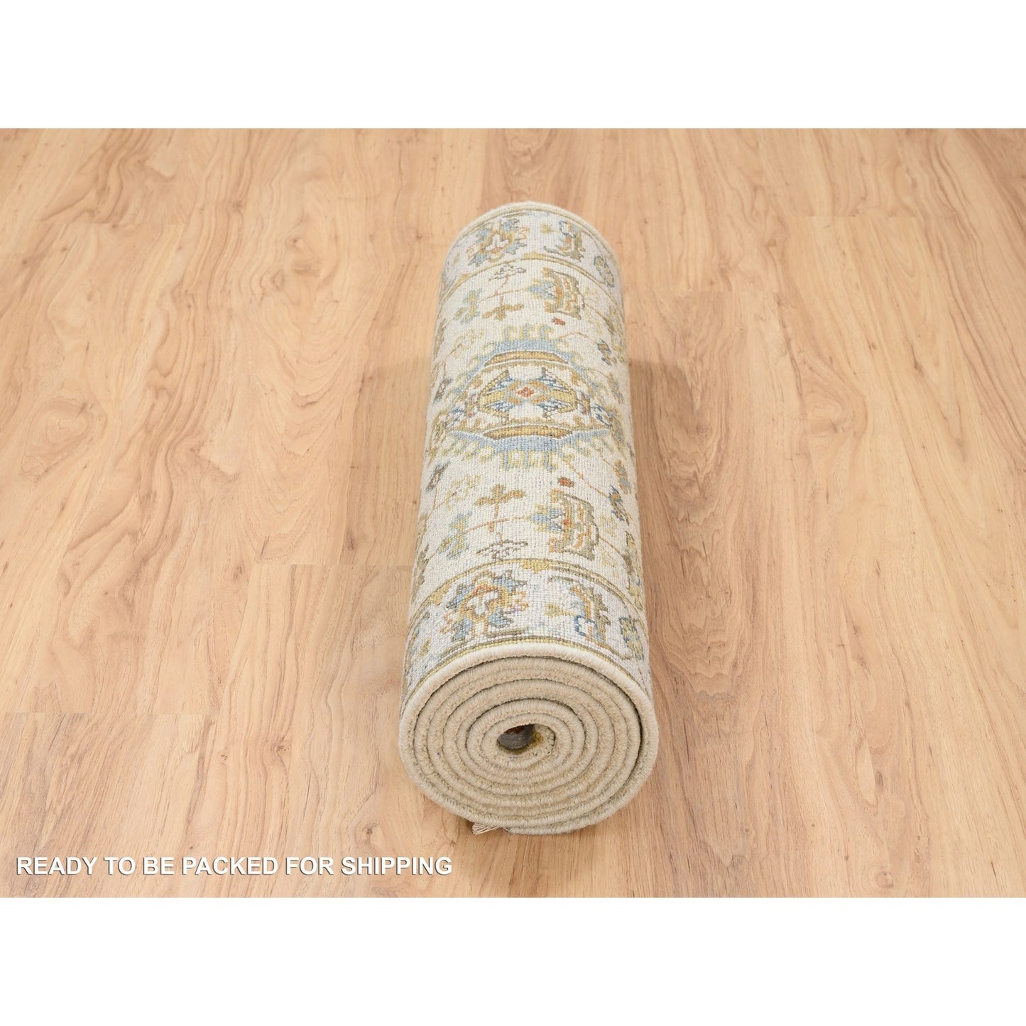 2'7"X9'9" Ivory Karjihooz Design Soft Wool Hand Knotted Runner Rug