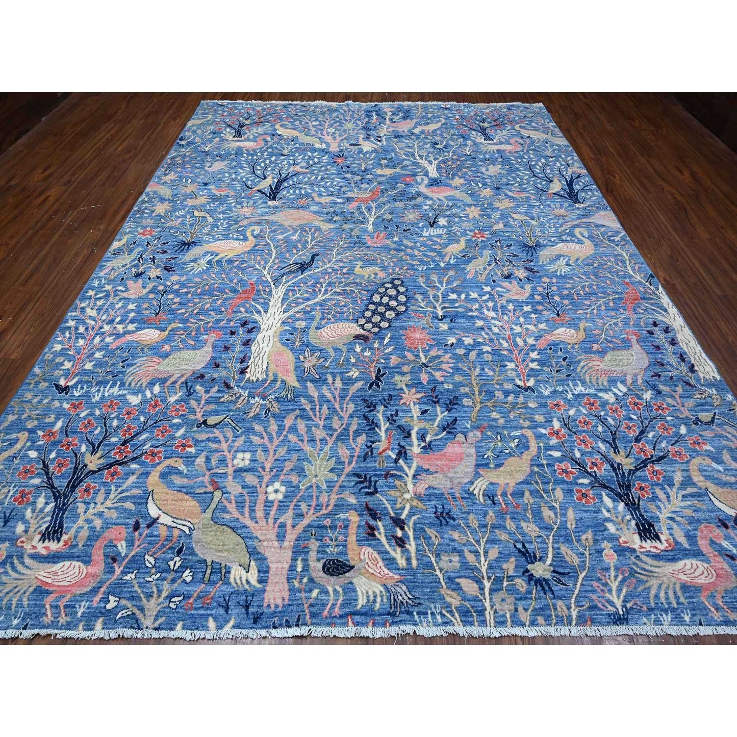 9'X11'10" Blue Wool Tree Of Life Peshawar Hand Knotted Oriental Rug