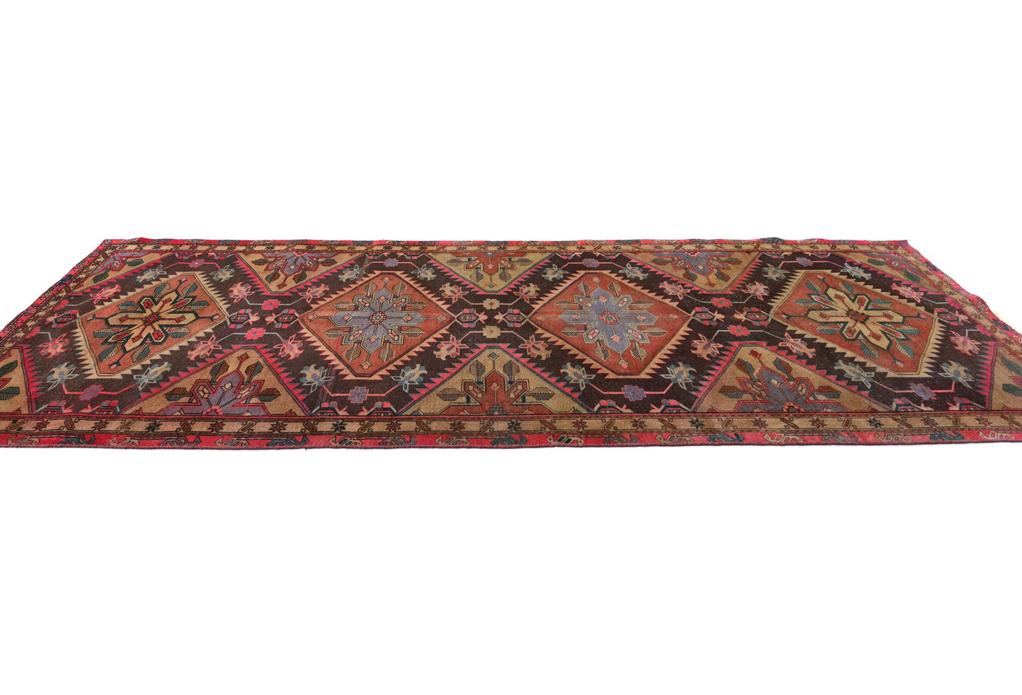 Semi-Antique Distressed Oriental Runner Rug Muted