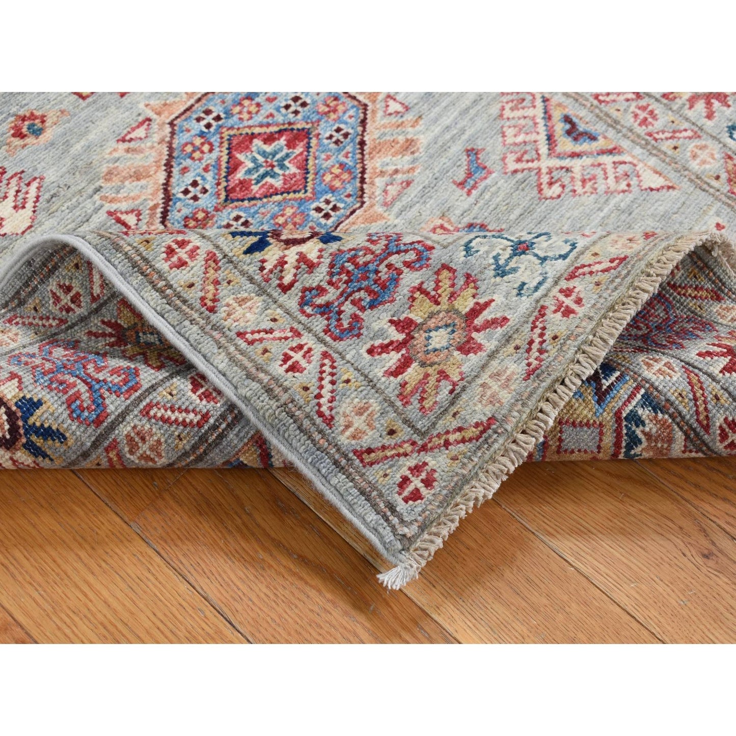 2'10"X8' Light Gray Afghan Super Kazak Hand Knotted Pure Wool Runner Rug