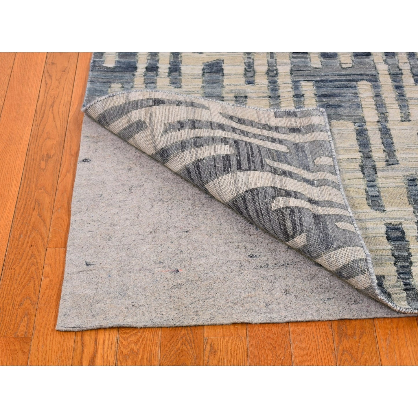 4'X12'4" Zigzag With Graph Design Silk And Textured Wool Wide Runner Rug
