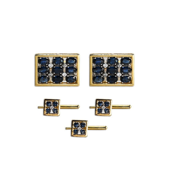 14K Yellow Gold Mens Cufflink set Sapphire &