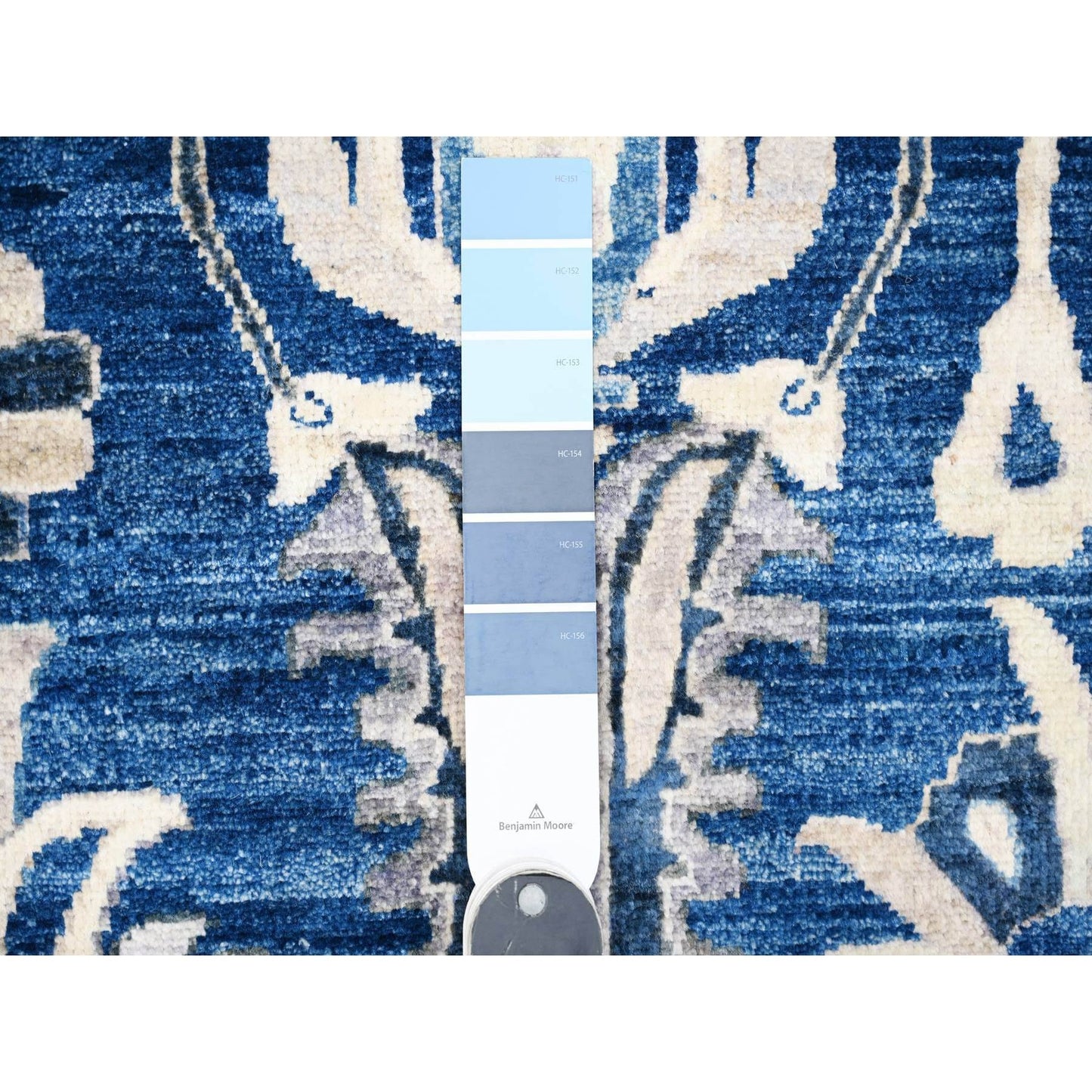 9'X11'7" Blue Hand Knotted 100% Wool Peshawar Heris Design Oriental Rug