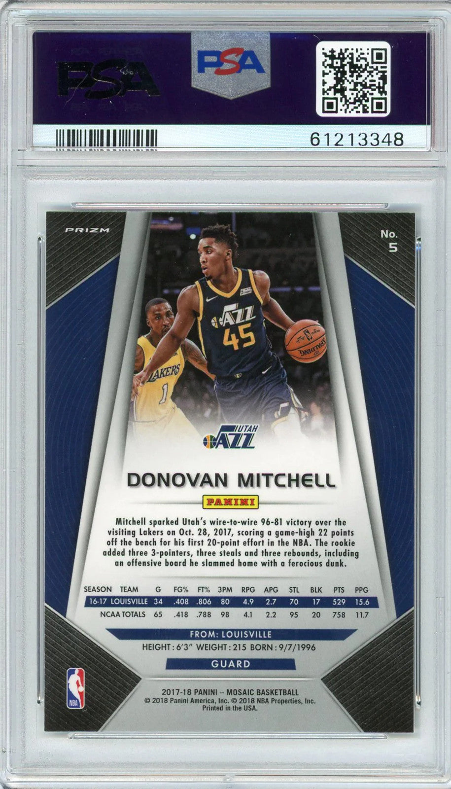Donovan Mitchell 2017 Panini Prizm Mosiac Orange Prizm Card #5 (Psa Nm-Mt 8)
