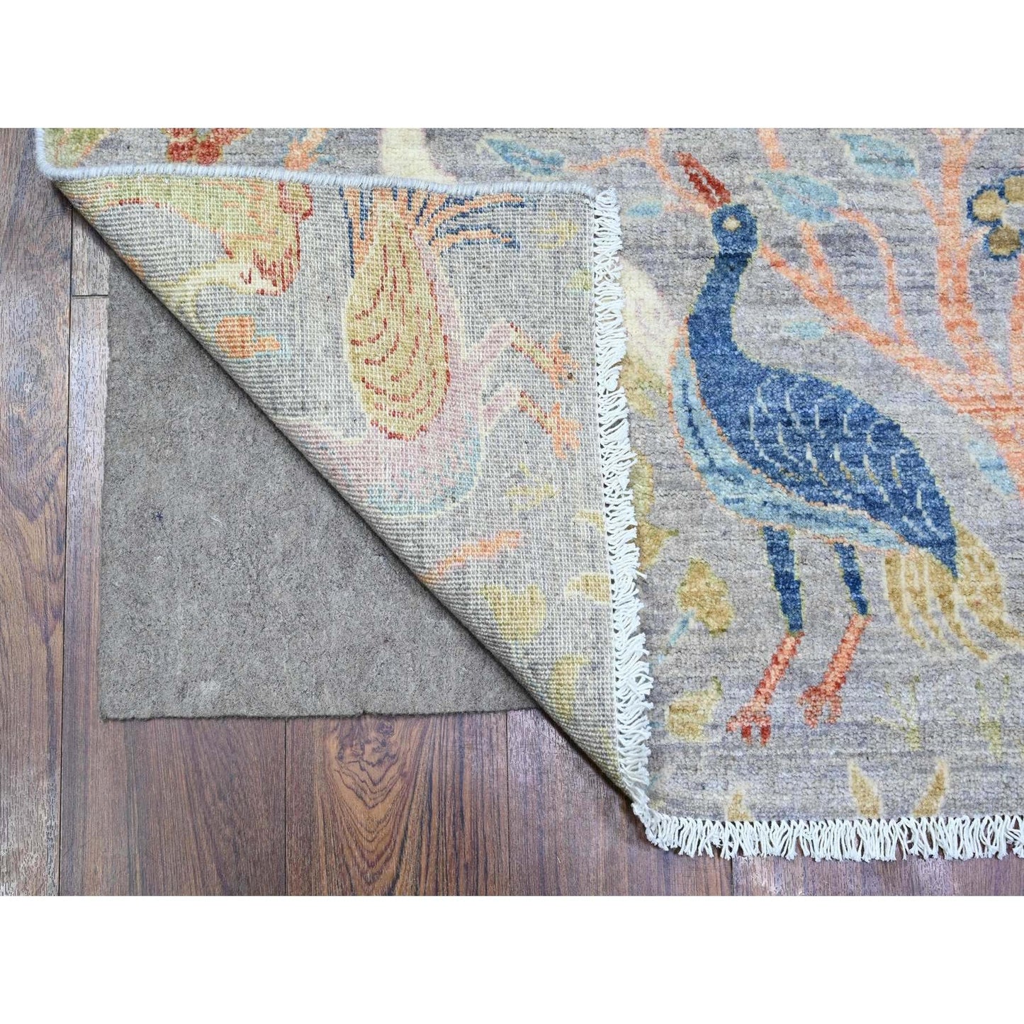4'1"X11'10" Blue Afghan Peshawar Wool Hand Knotted Wide Runner Rug
