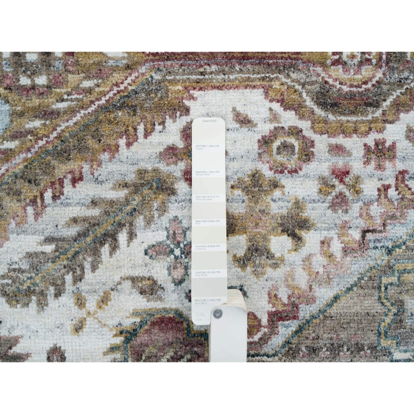 9'10"X10' Ivory Wool Hand Knotted Flower Rosettes Border Oriental Rug