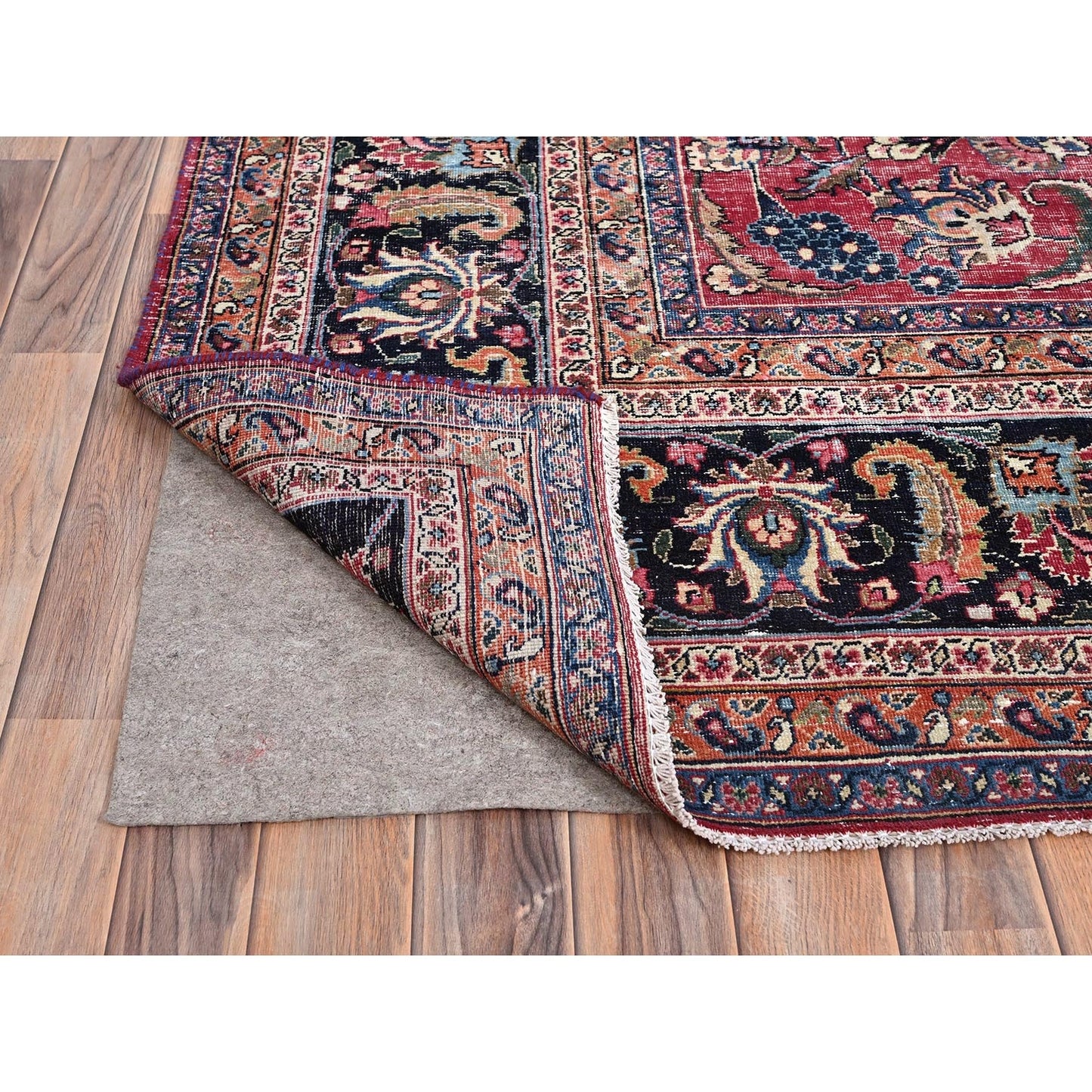 10'X12'7" Red And Worn Zoroastrian Wool Hand Knotted Rug