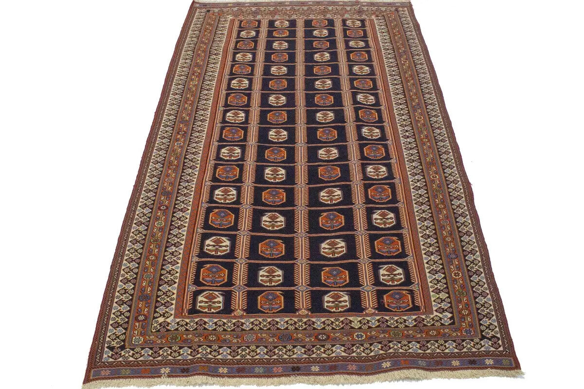 Hand-Knotted Purple-Navy Pictorial Sumak Oriental