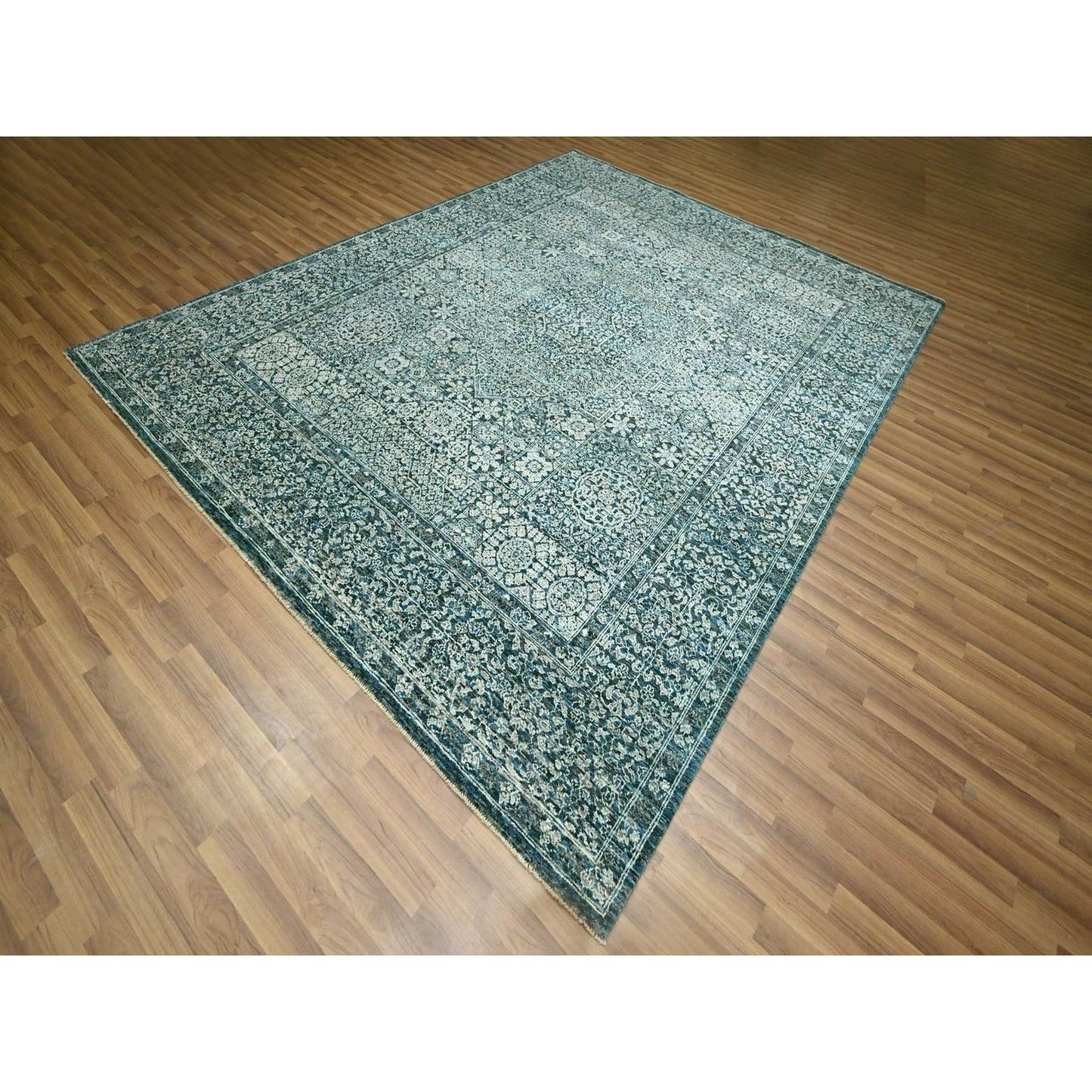 8'X10'1" Turkish Blue Pre Historic Mamluk Design Hand Knotted Wool Rug