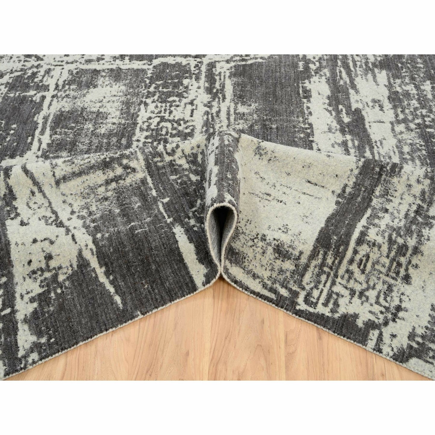 12'X15' Black Modern Design Wool And Silk Hand Loomed Oversized Rug