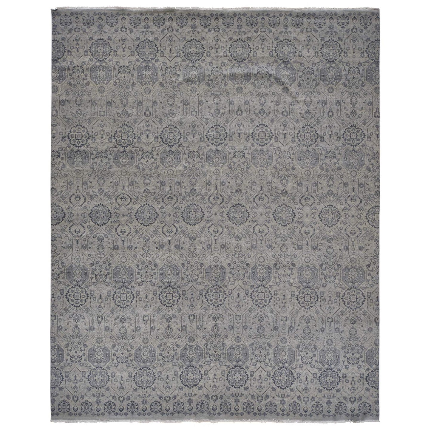 11'10"X14'9" Gray Jewellery Design Pure Wool Hand Knotted Oversized Rug