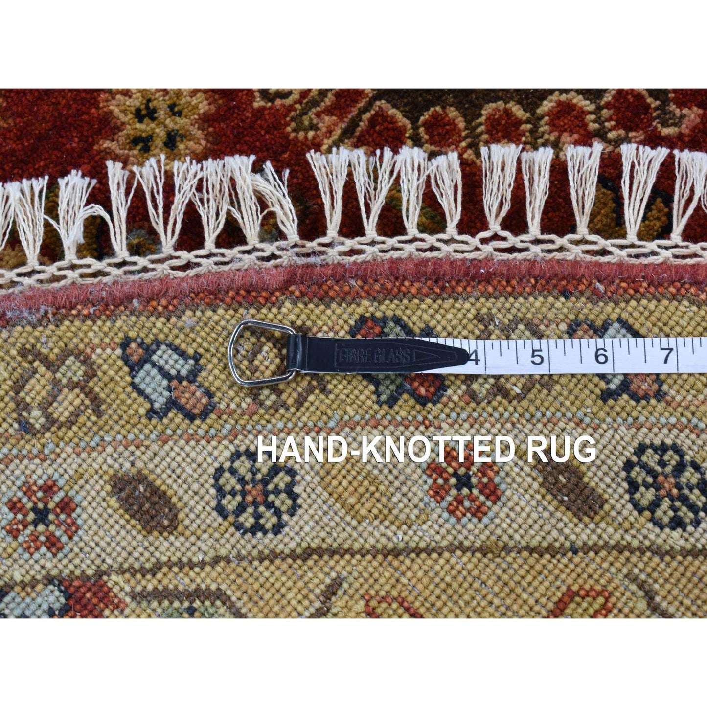10'X10' Red Hand Knotted Karajeh Design Pure Wool Round Rug