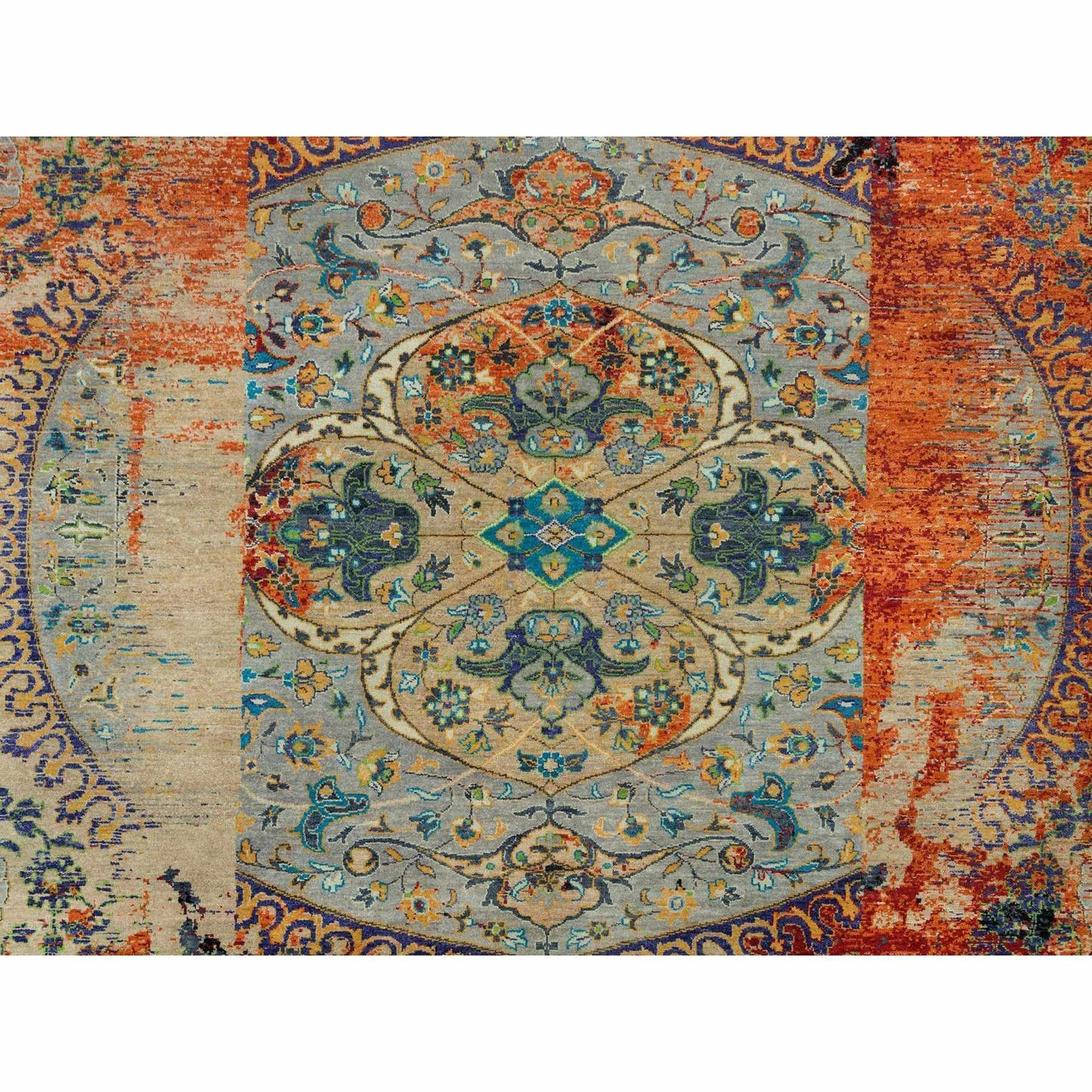 10'2"X10'2" Orange Wool Hand Knotted Ancient Ottoman Design Square Rug