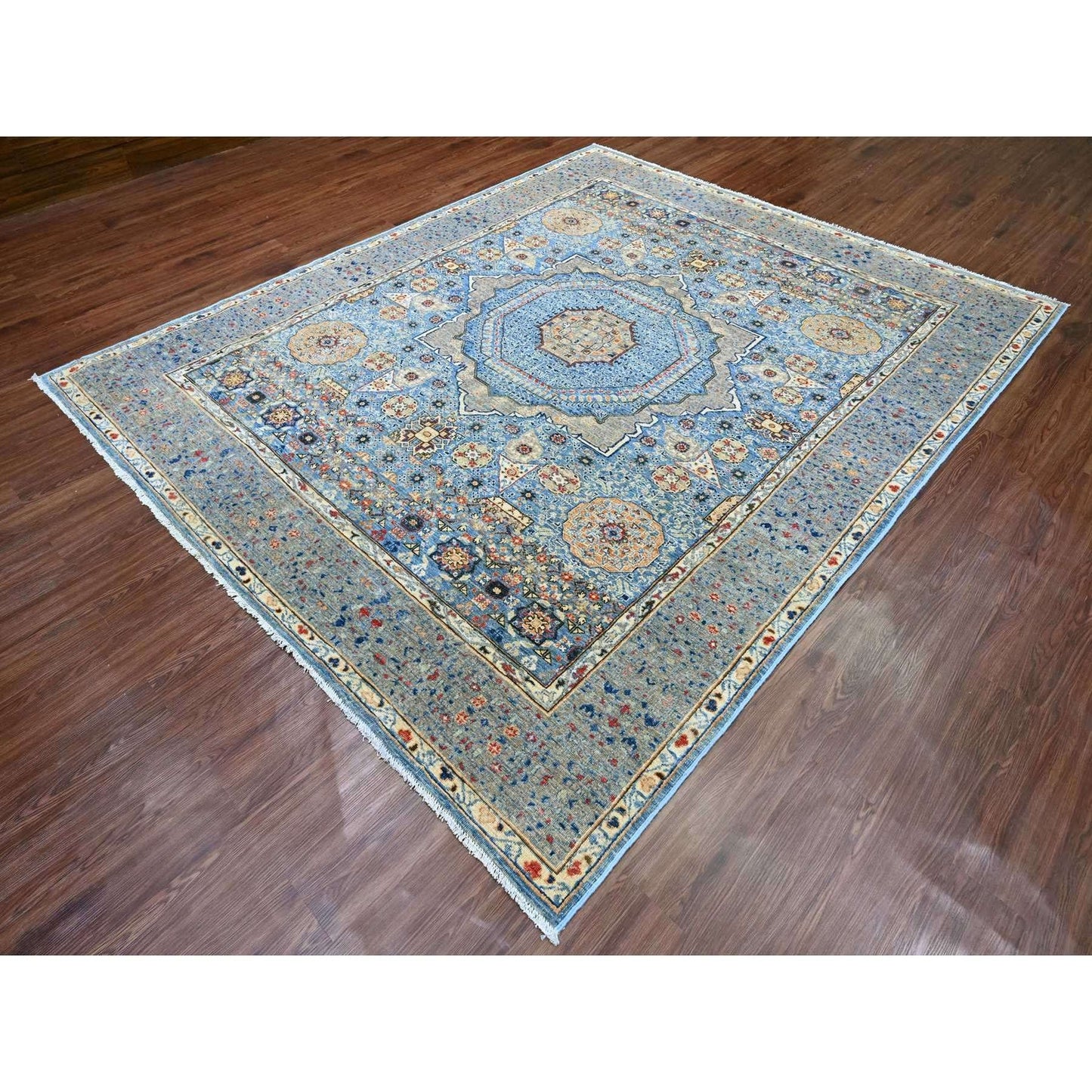 8'X9'8" Blue 14Th Century Mamluk Dynasty Pattern Hand Knotted Wool Rug