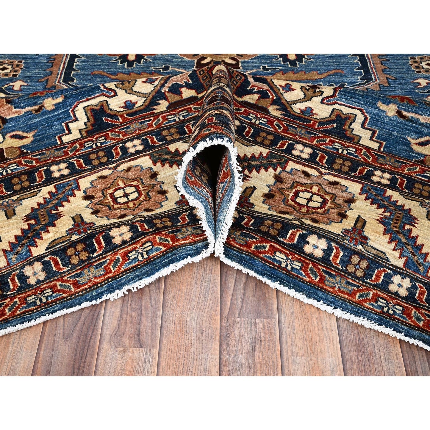10'X13'4" Coronet Blue Vibrant Wool Super Kazak Hand Knotted Oriental Rug