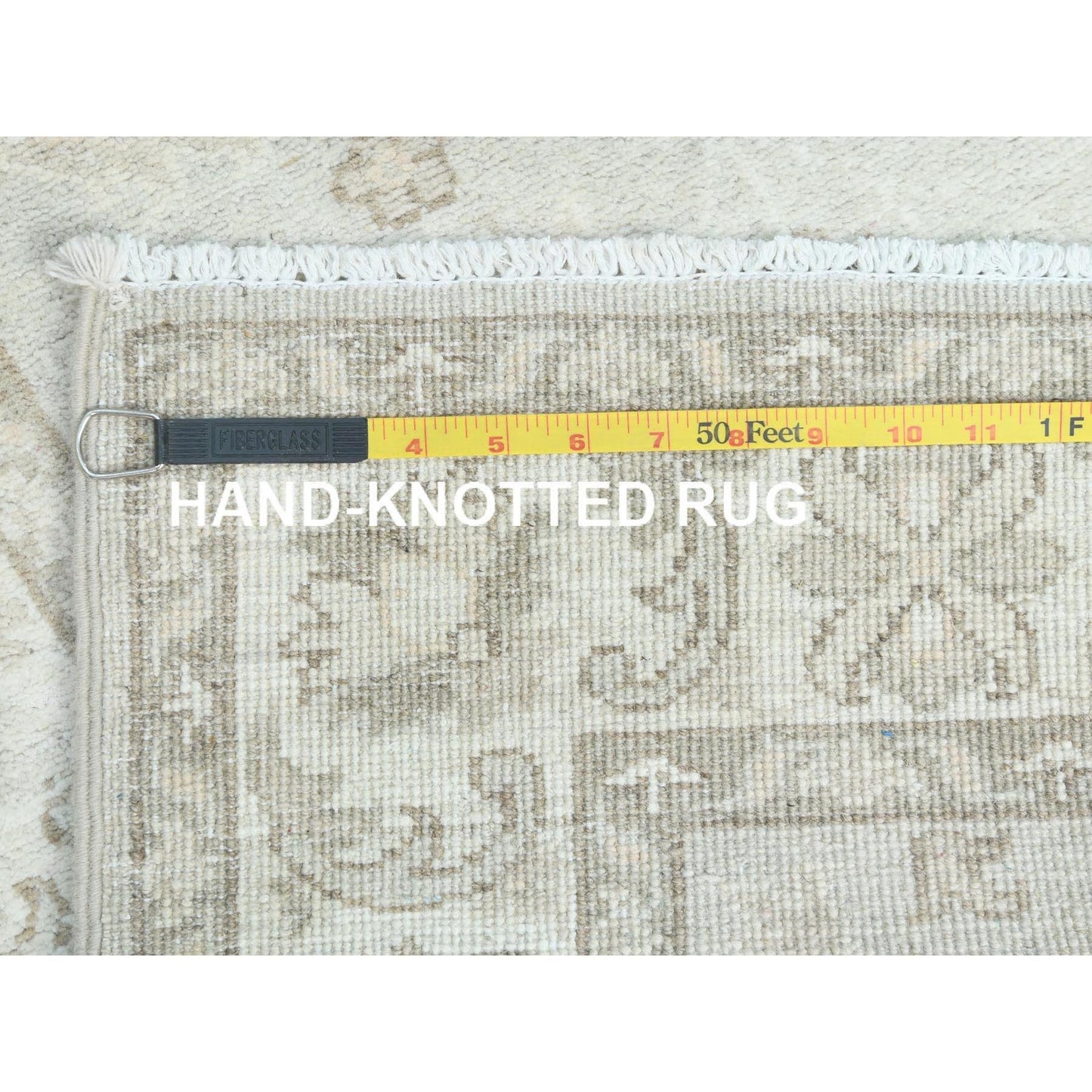2'8"X9'9" Ivory Afghan Stone Washed Peshawar Wool Hand Knotted Runner Rug