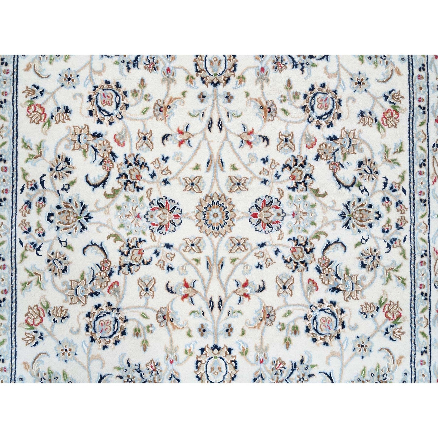 4'10"X6'8" Ivory Nain Flower Design 250 Kpsi Wool Hand Knotted Rug