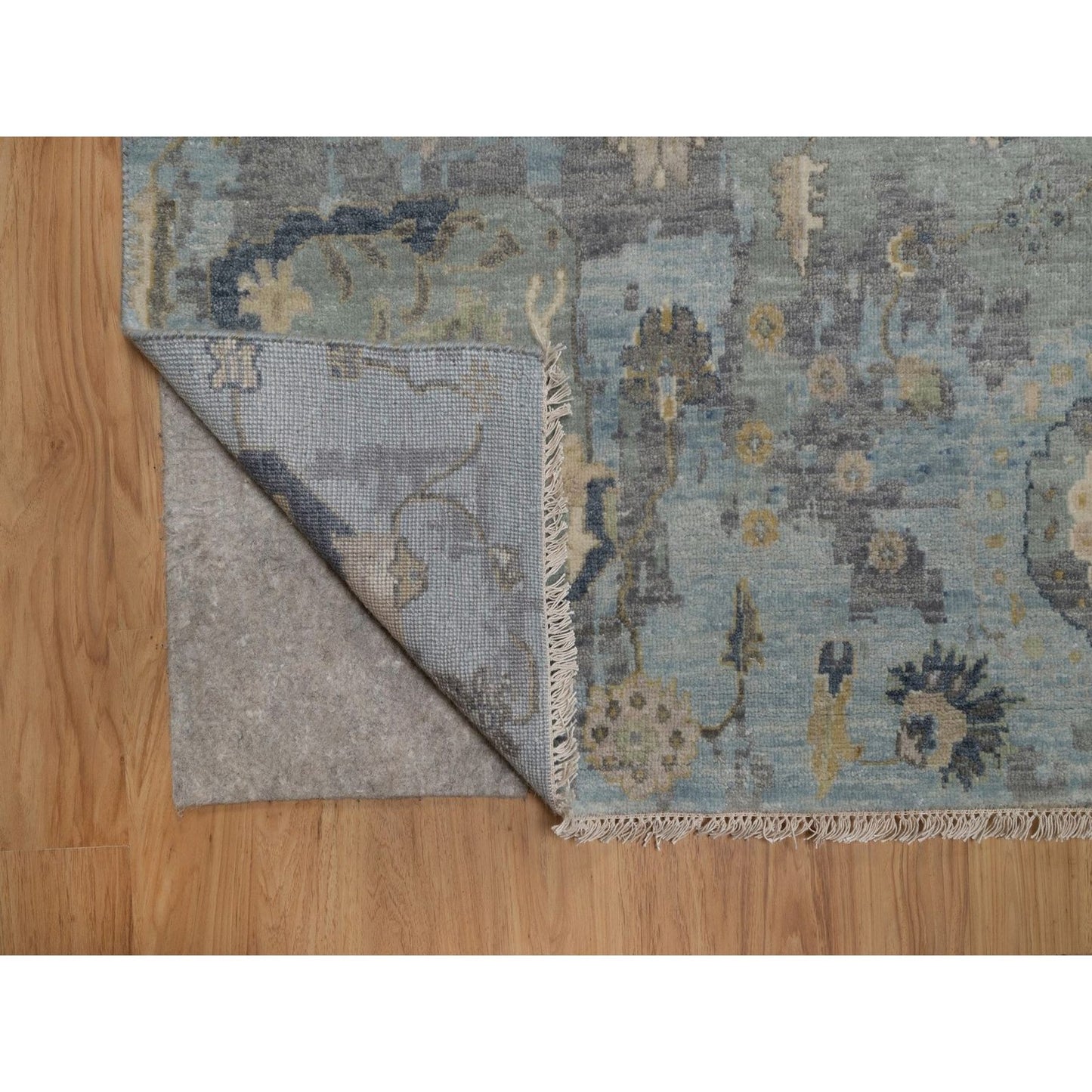 8'7"X12' Silt Green Pure Wool Rug Oushak With Leaf Pattern Hand Knotted