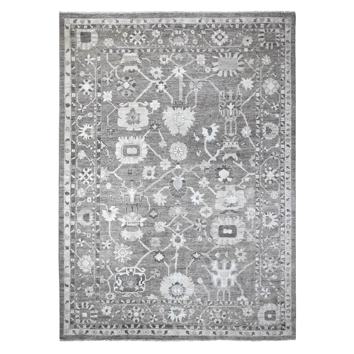 10'2"X14' Nevada Gray Hand Knotted Afghan Angora Oushak Oriental Rug