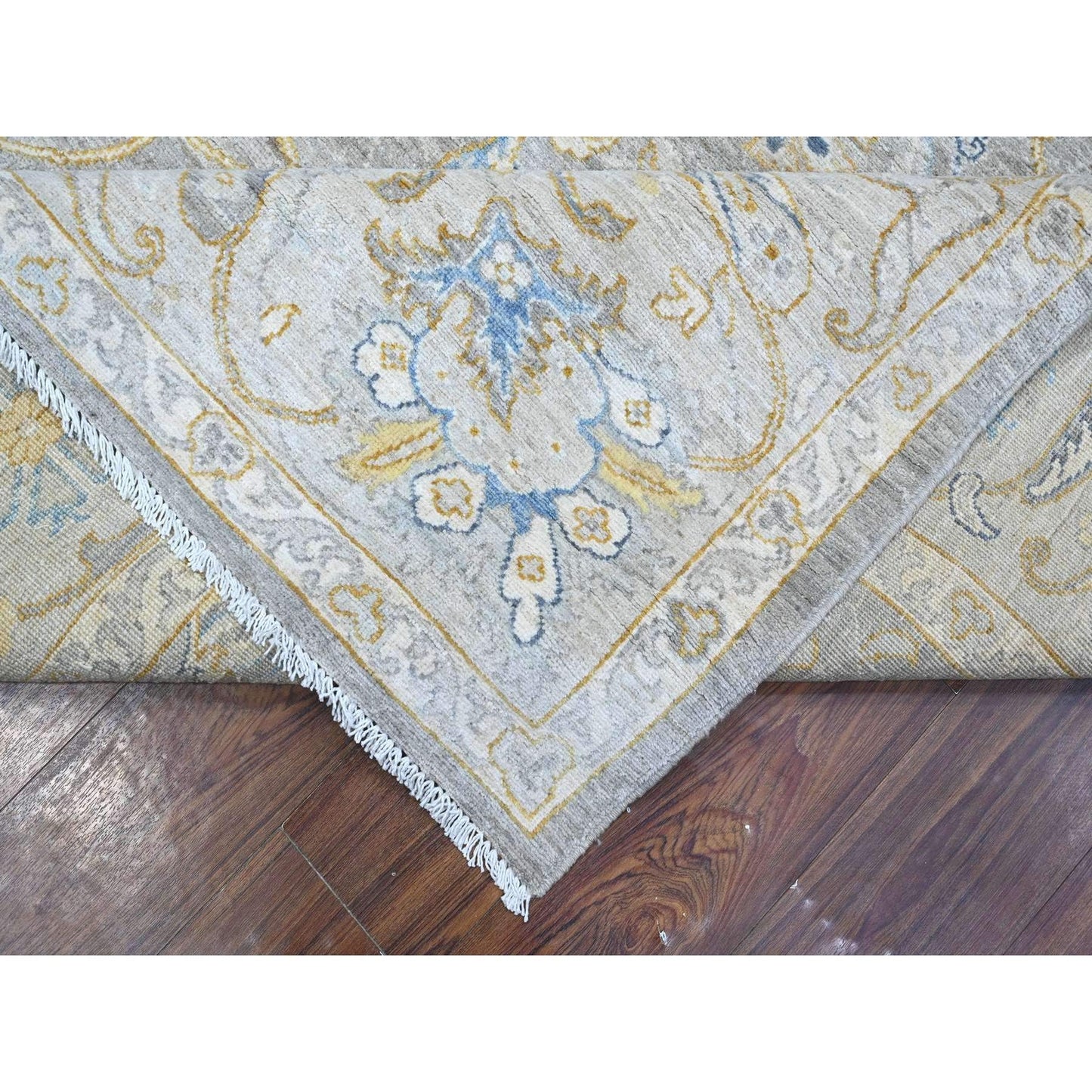 9'X11'7" Gray All Over Afghan Peshawar Design Hand Knotted Soft Wool Rug