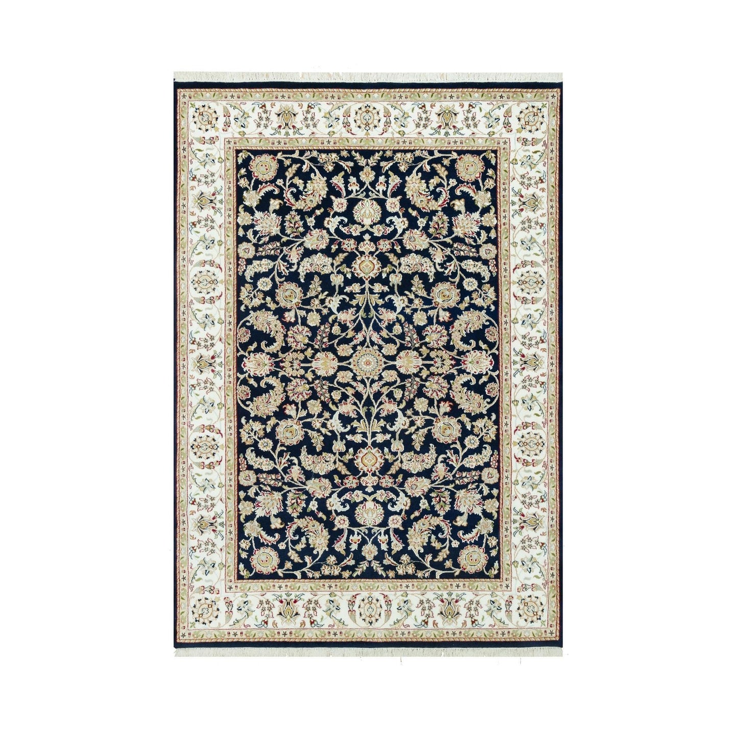 6'1"X9' Big Stone Blue Nain Flower Design Hand Knotted Wool Oriental Rug