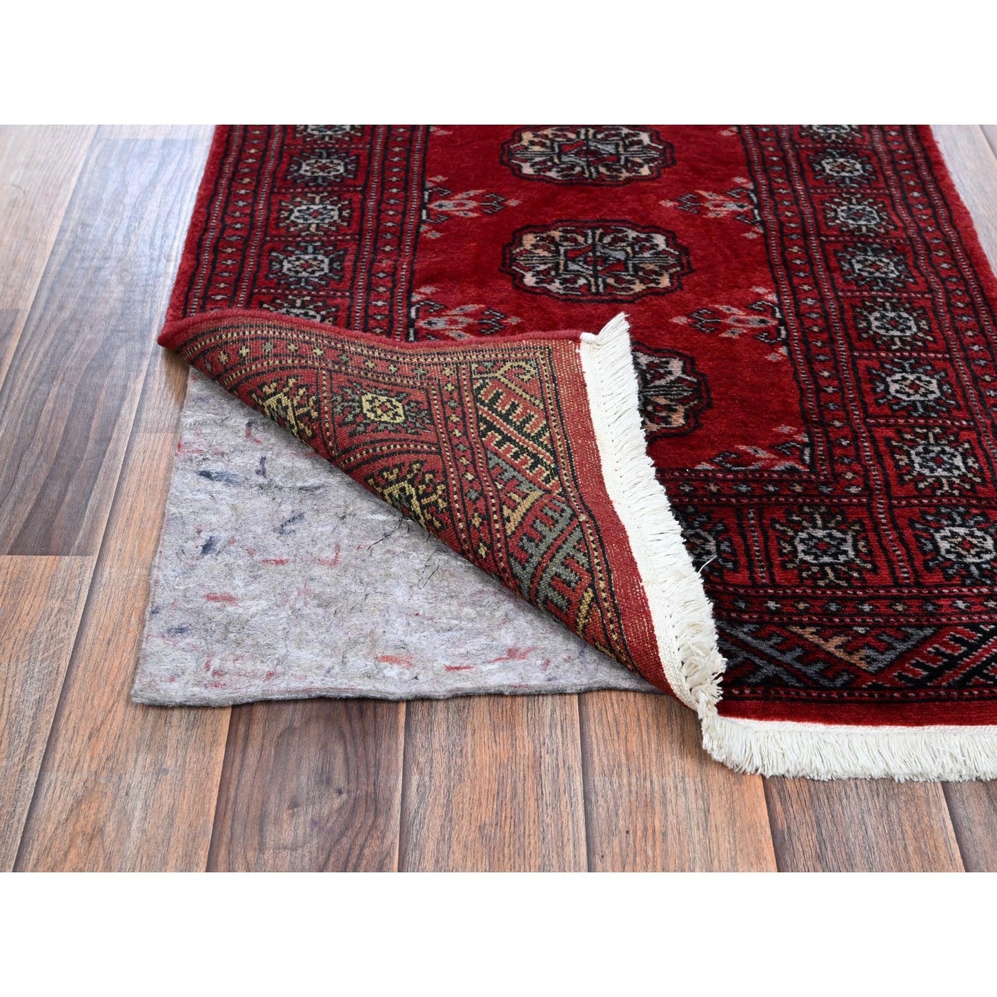 2'X6' Chili Red Princess Bokara Soft Wool Hand Knotted Narrow Runner Rug