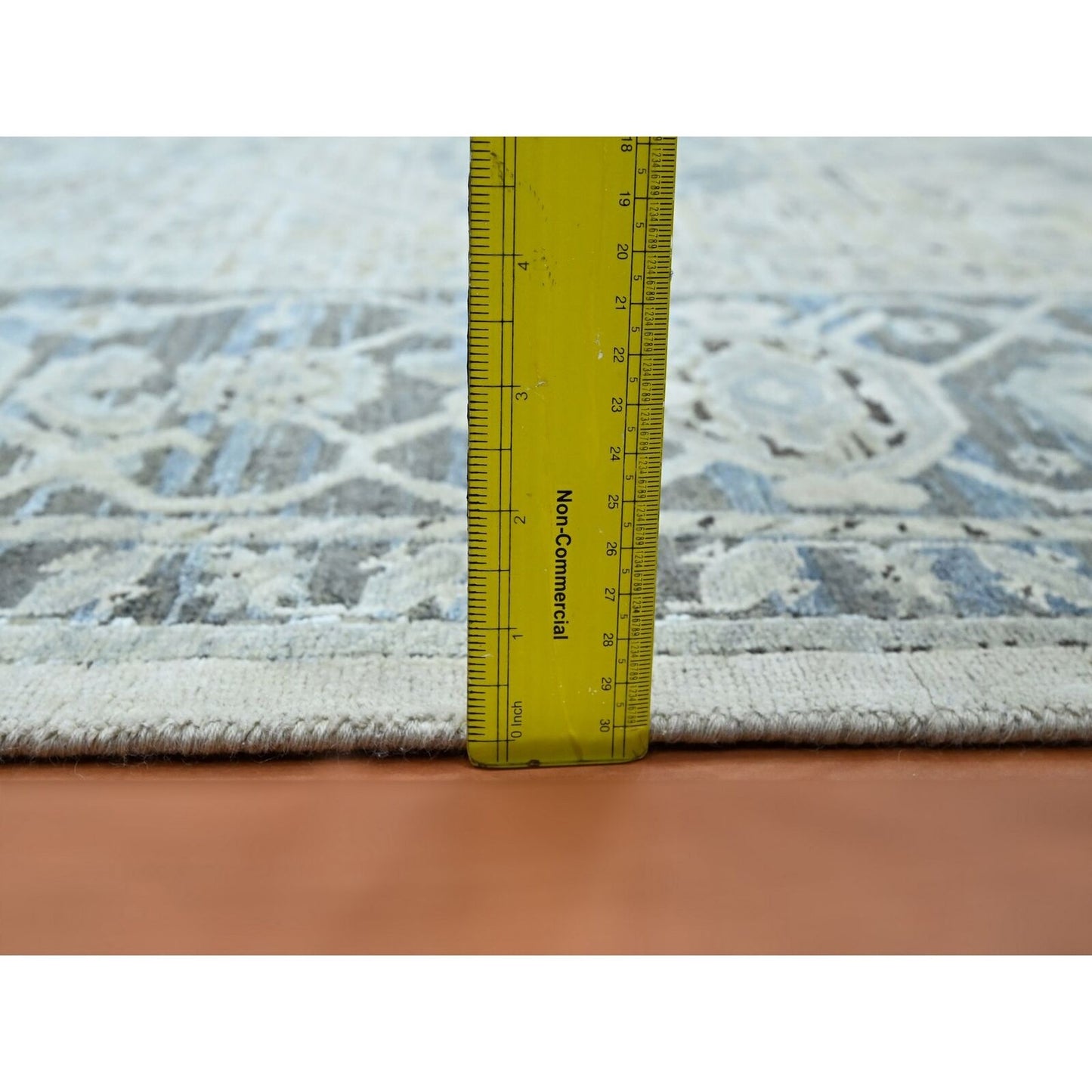 8'X9'10" Misty Gray Hand Knotted Oushak Design Silk And Oxidized Wool Rug
