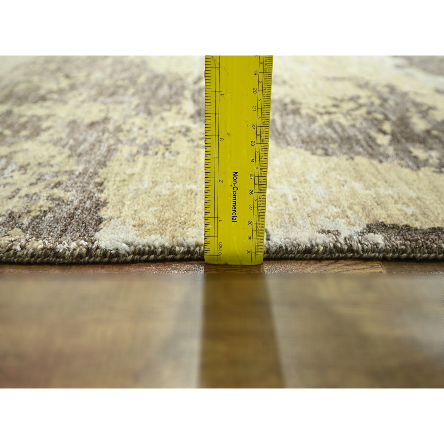 9'X12' Ivory & Brown Modern Abstract Design Hand Knotted Wool & Silk Rug