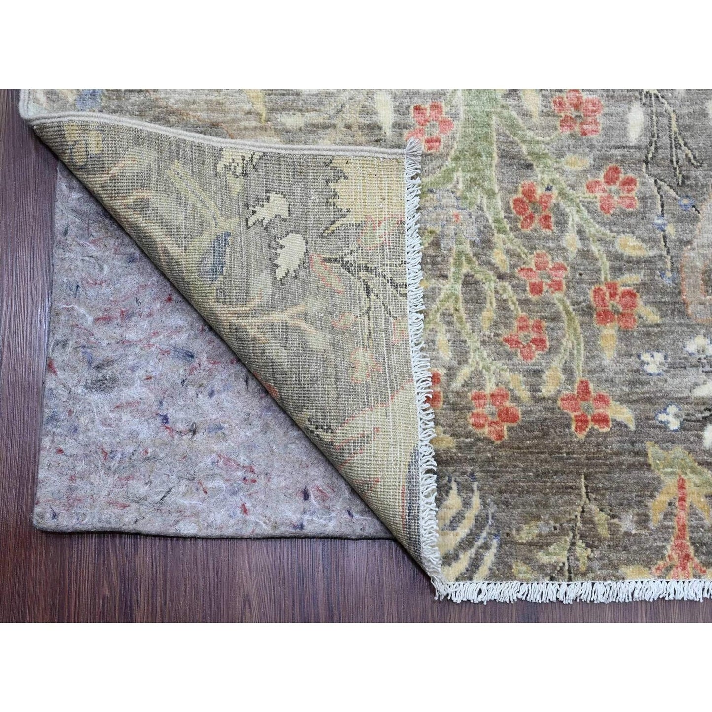 9'1"X11'9" Brown Afghan Peshawar Birds Design Soft Wool Hand Knotted Rug
