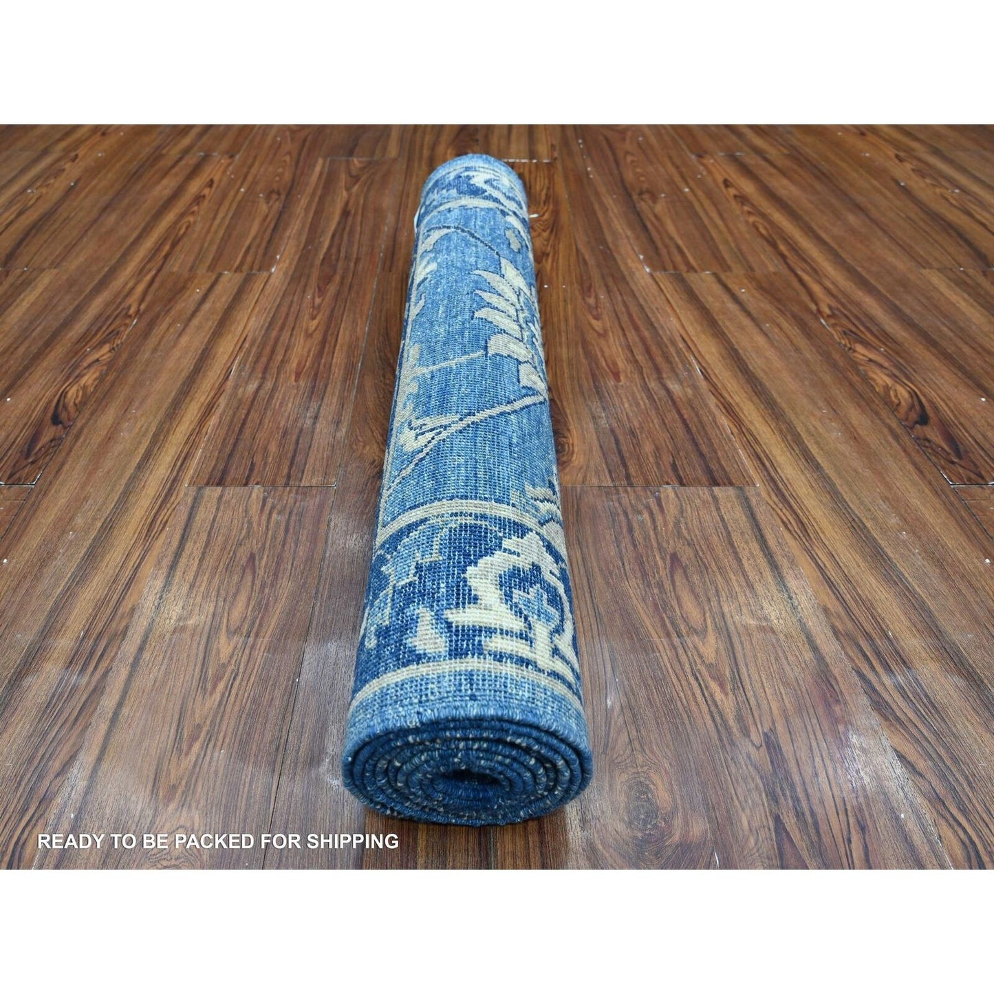 2'10"X8'3" Blue Hand Knotted Pure Wool Mahal Design Runner Oriental Rug