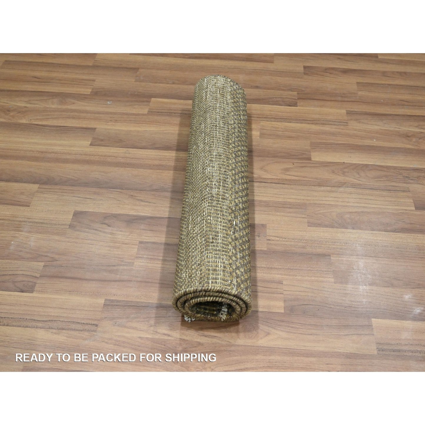 2'X3' Brown Hand Knotted Wool With Silk Modern Grass Design Mat Rug