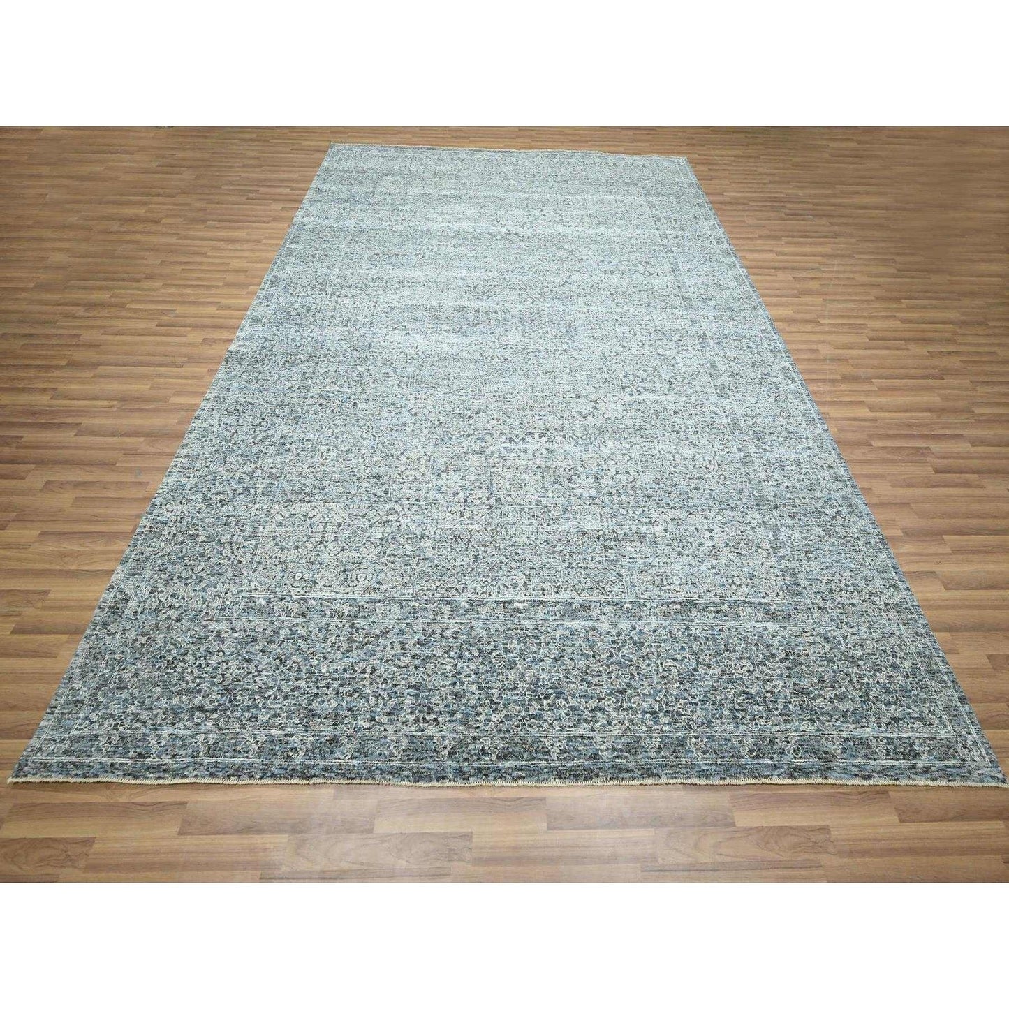9'1"X12'2" Stone Blue Pre Historic Mamluk Design Hand Knotted Wool Rug