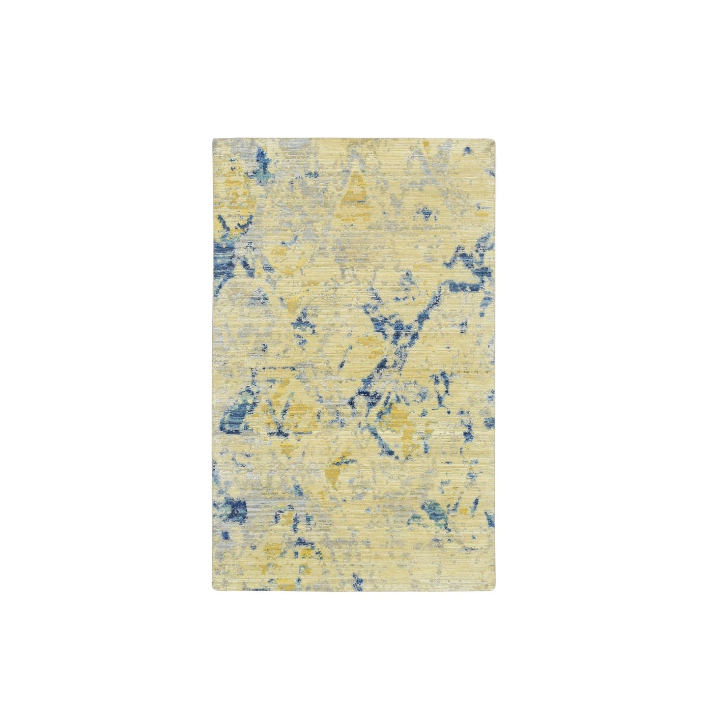 3'10"X6'3" Brown With Navy Silk With Wool Modern Design Hand Knotted Rug