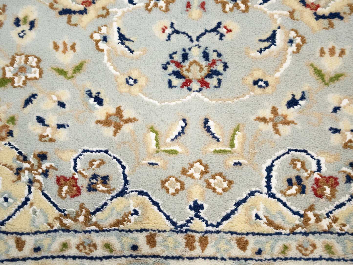 Hand-Knotted Light Blue Indo-Nain Runner Rug 3X10