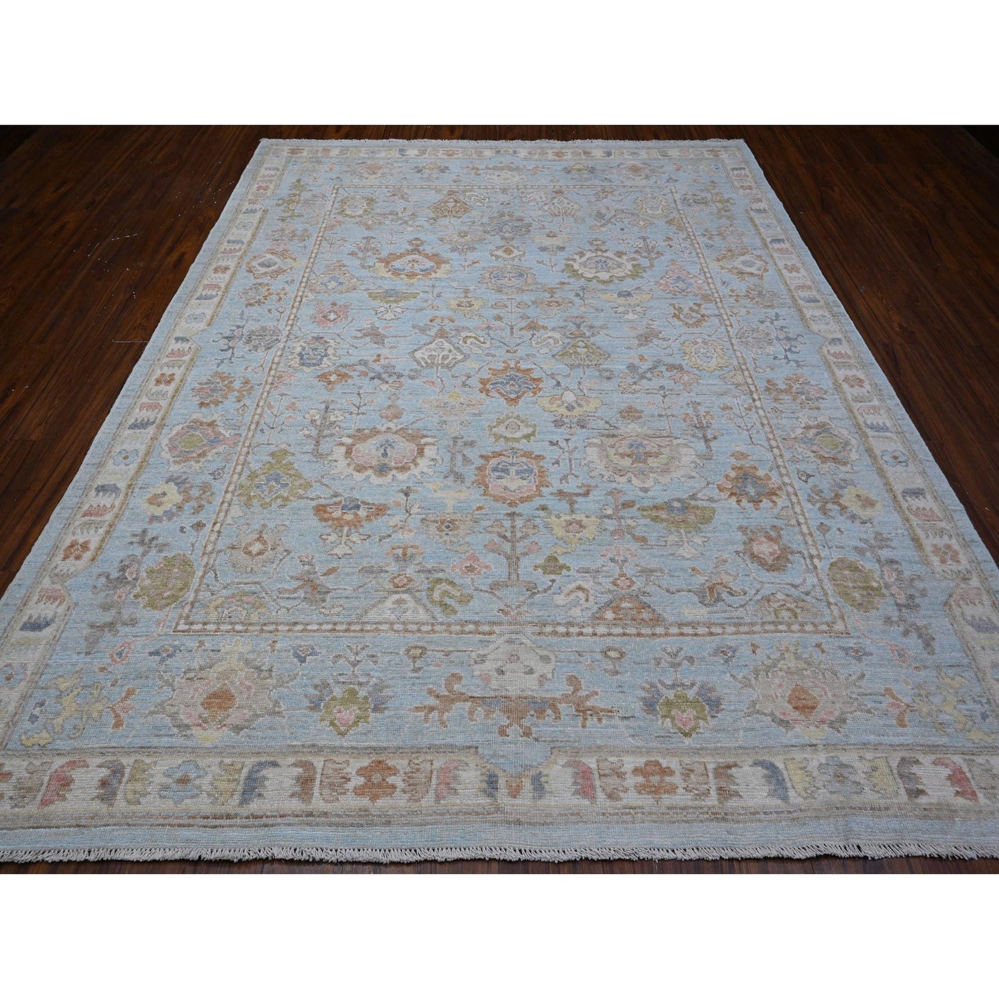 8'4"X10'2" Blue All Over Village Elements Angora Oushak Oriental Rug