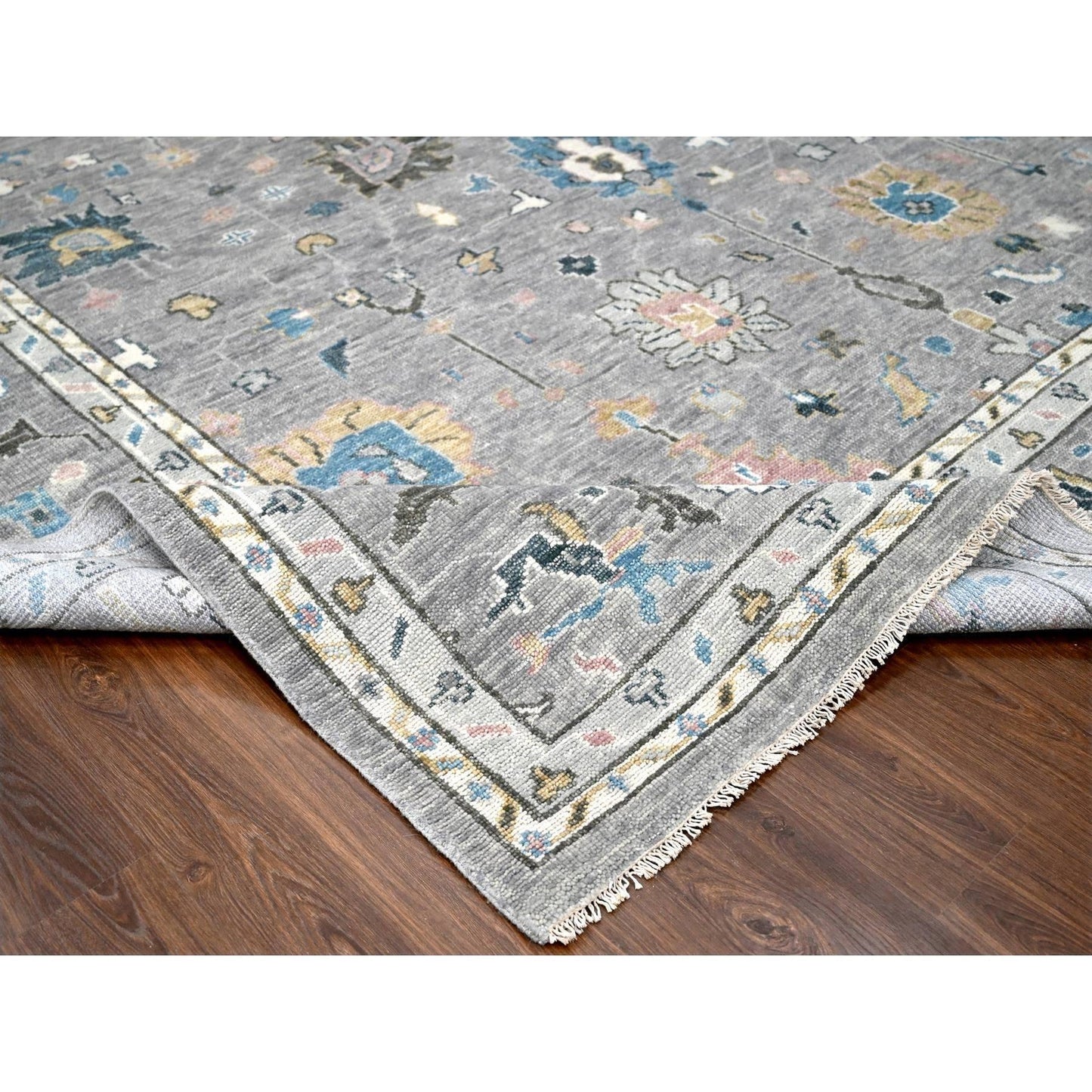 12'X17'10" Light Gray Oushak Wool Hand Knotted Oversize Oriental Rug