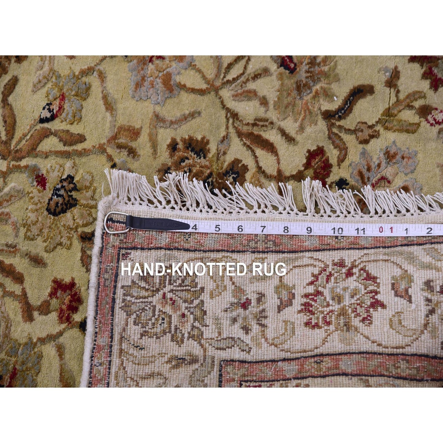 3'X12'1" Green Hand Knotted Rajasthan Design Silk And Wool Runner Rug