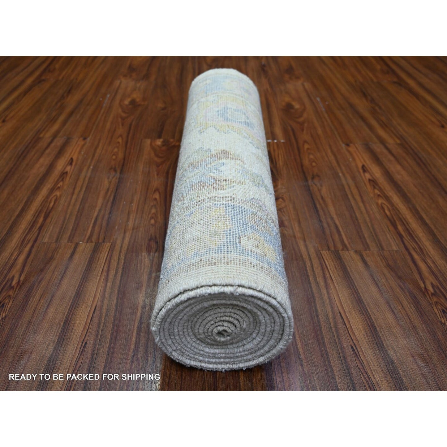 2'8"X17'3" Ivory Wool Hand Knotted Afghan Angora Oushak Xl Runner Rug
