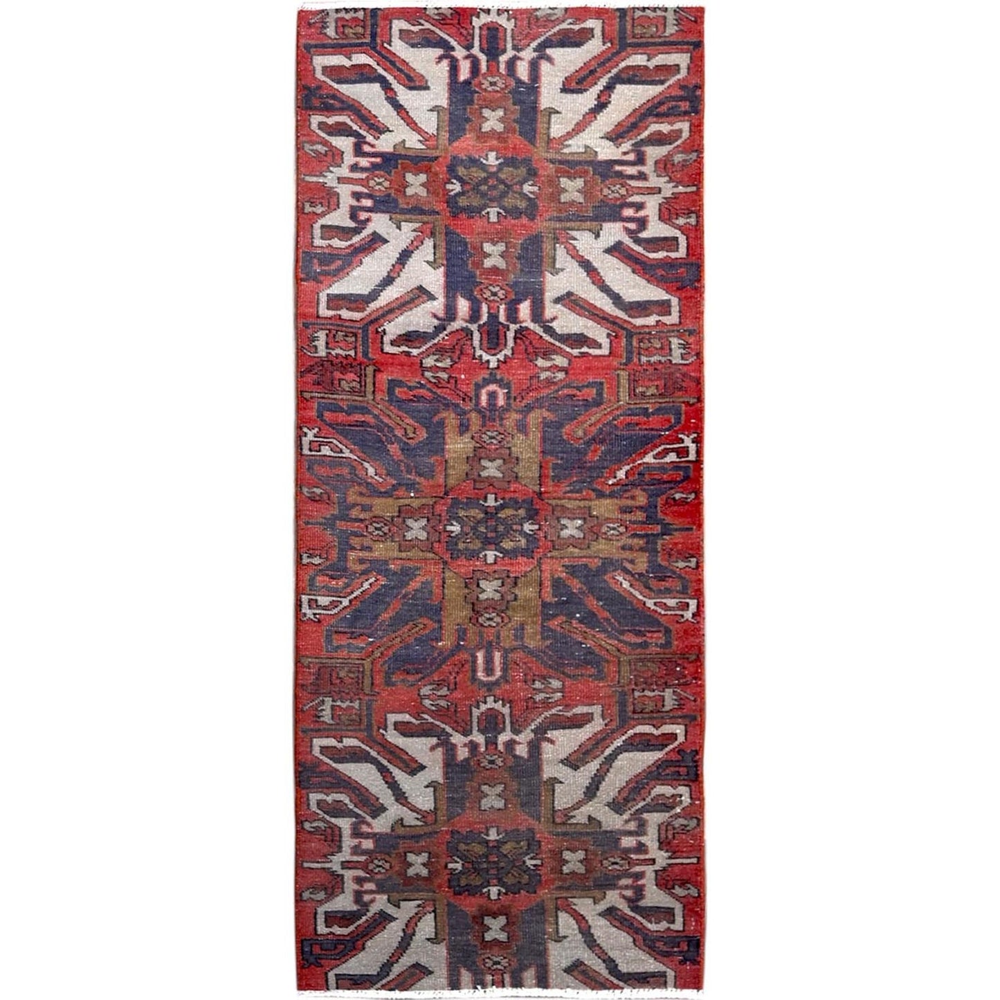 2'1"X5'4" Red Vintage Zoroastrian Heris Hand Knotted Pure Wool Runner Rug